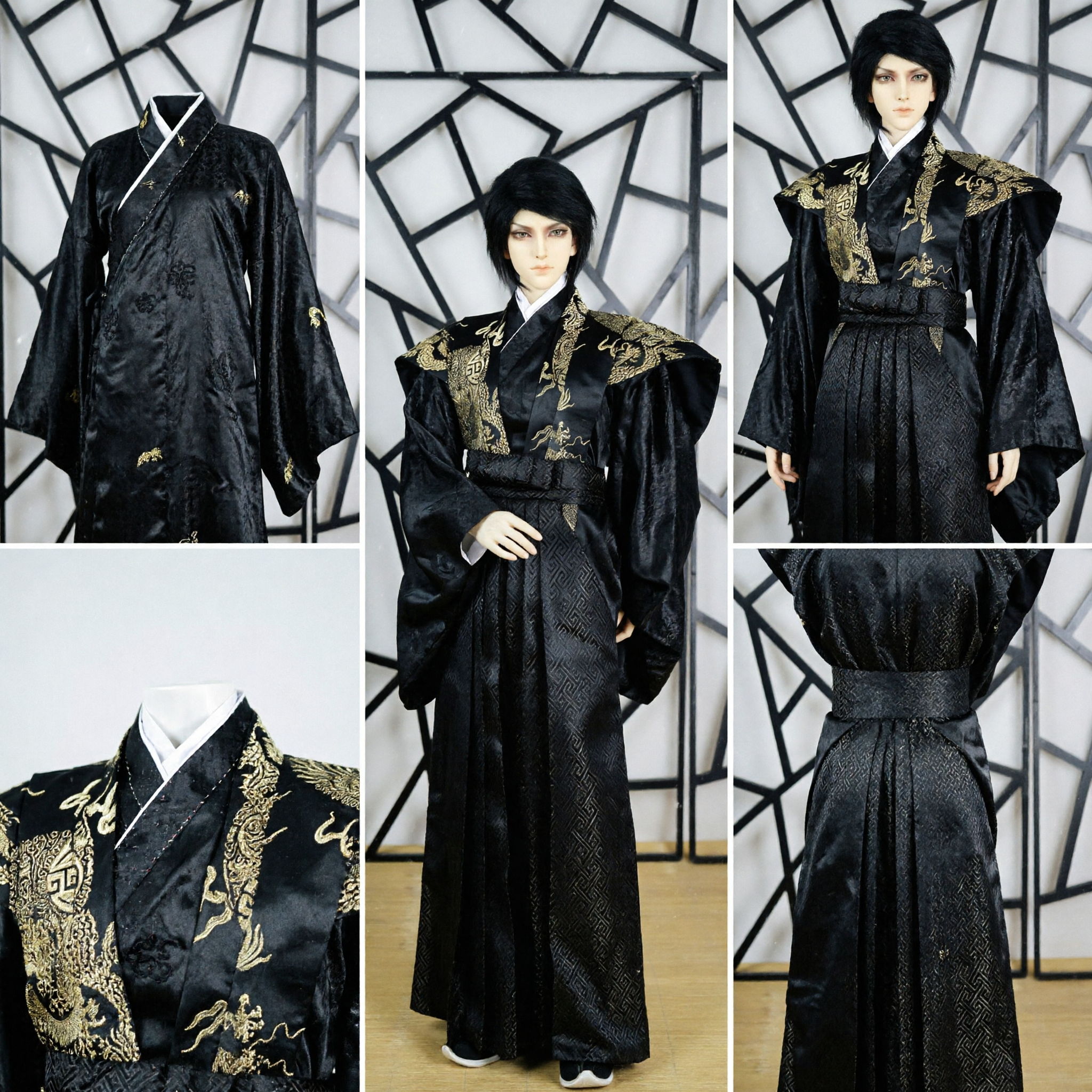 Men's Black Traditional Chinese Hanfu Robe with Gold Dragon Embroidery for Wuxia Cosplay and Historical Performance - Asian Costume