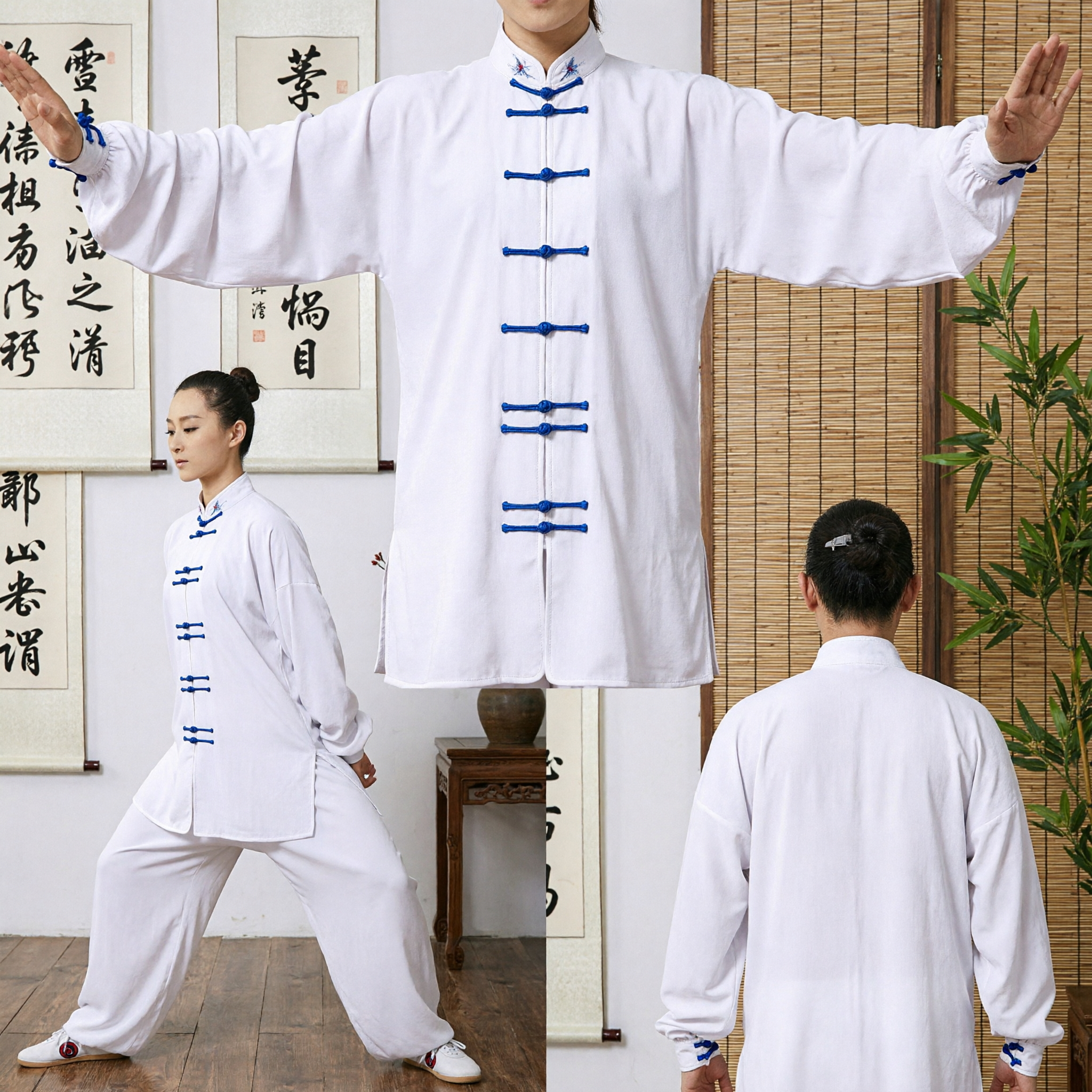 Women's White Traditional Tai Chi Kung Fu Uniform Suit Chinese Martial Arts Clothing Cotton Mandarin Collar - Asian Costume