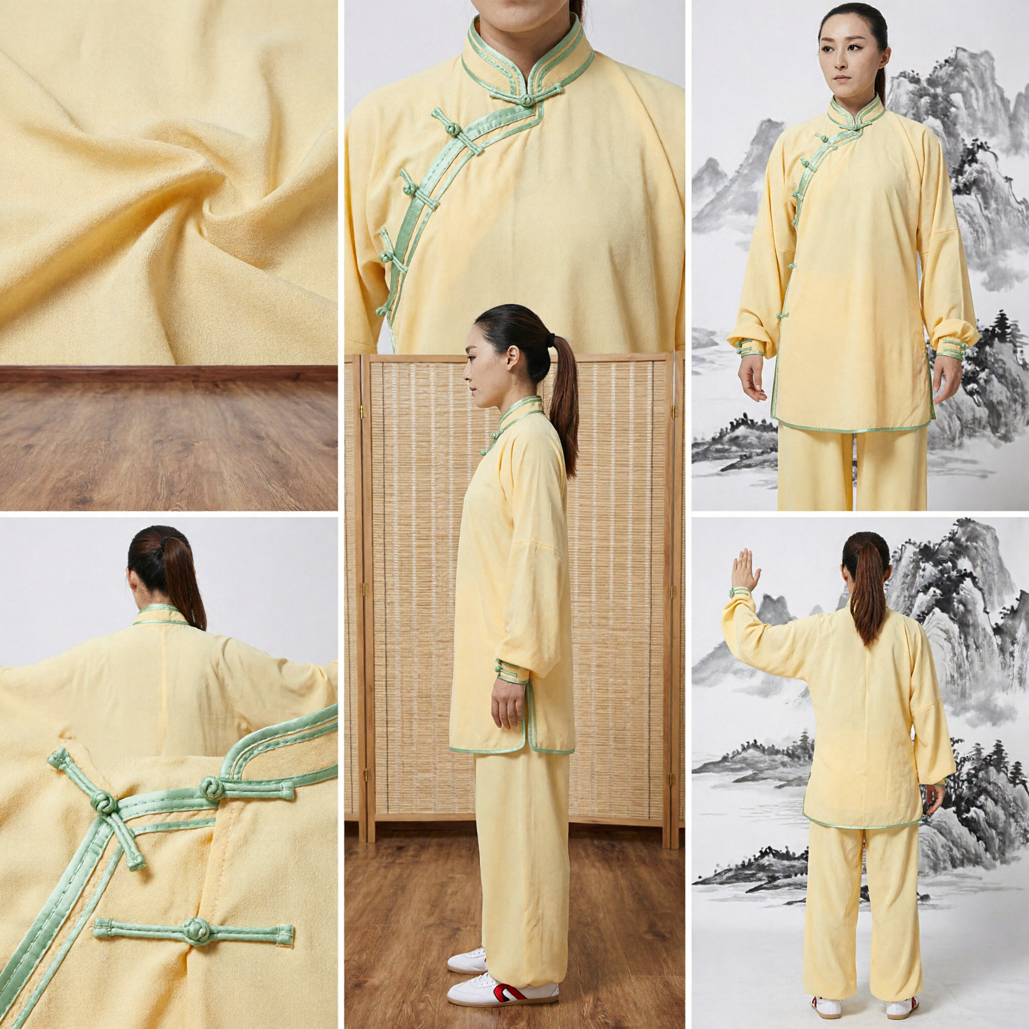 Traditional Yellow Tai Chi Uniform for Women Kung Fu Martial Arts Clothing Set with Frog Buttons - Asian Costume