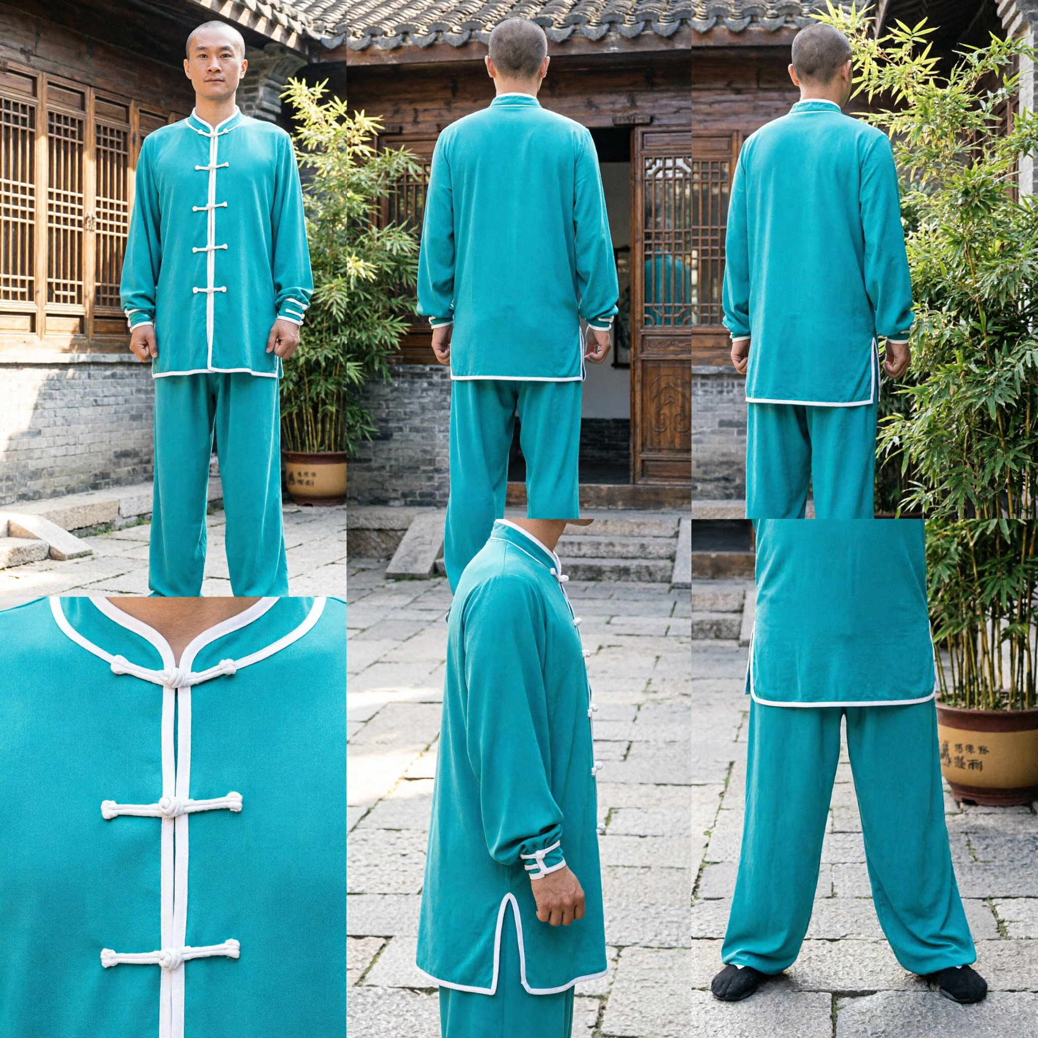 Men's Teal Traditional Chinese Kung Fu Uniform Tai Chi Martial Arts Tang Suit for Training Performance - Asian Costume