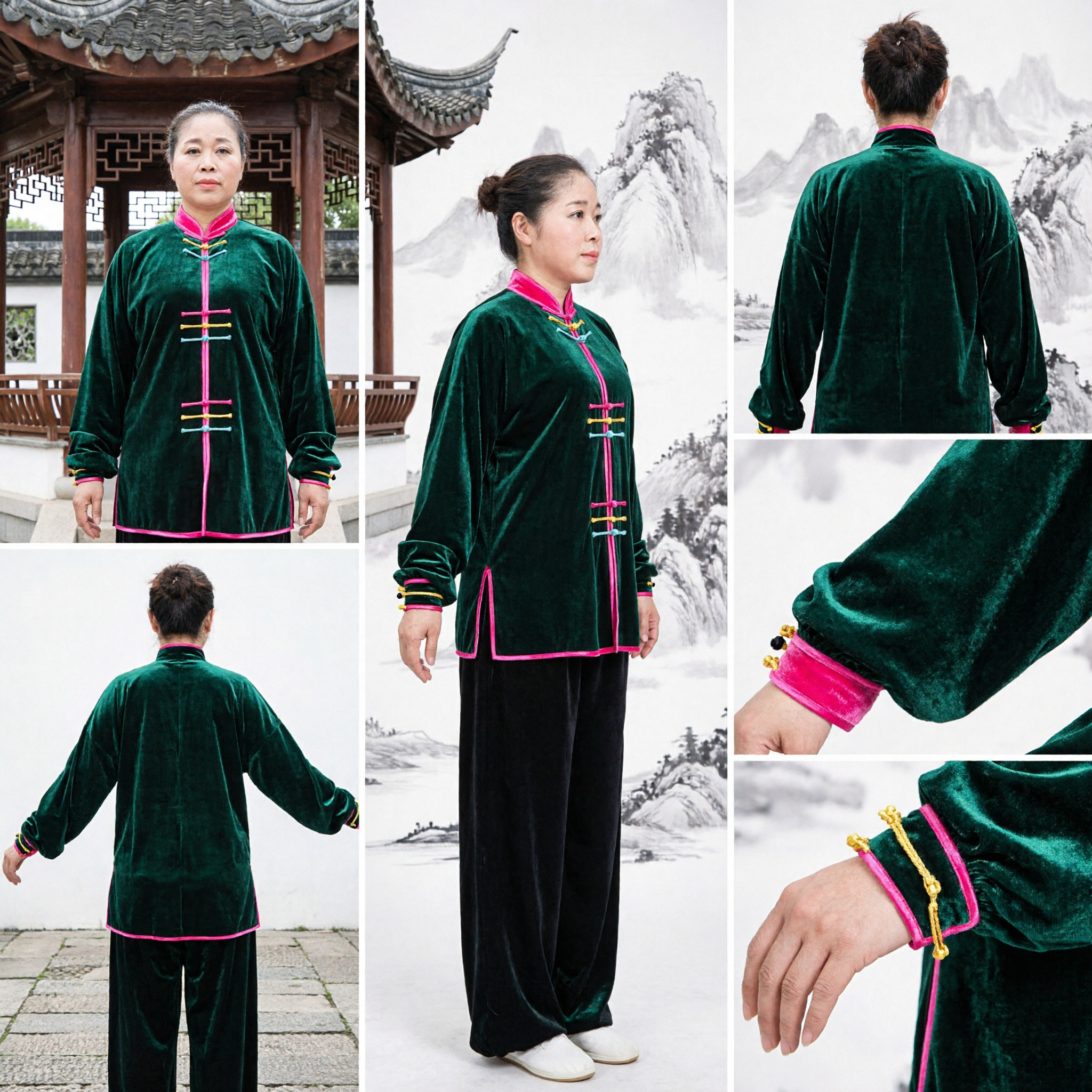 Women's Dark Green Velvet Tai Chi Uniform Traditional Chinese Kung Fu Suit for Wushu Practice - Asian Costume