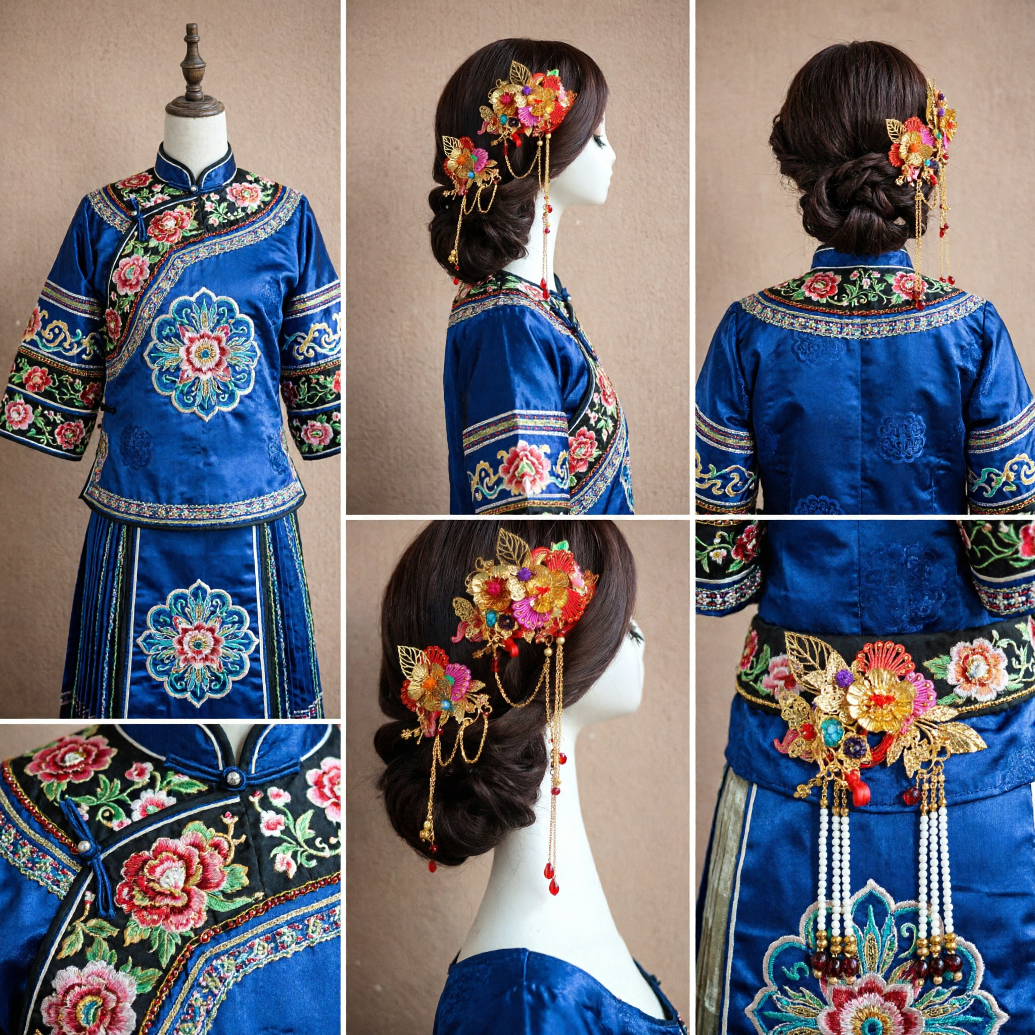 Traditional Chinese Hair Accessories Set Gold Floral Butterfly Hairpins with Tassels for Hanfu Wedding Women - Asian Costume