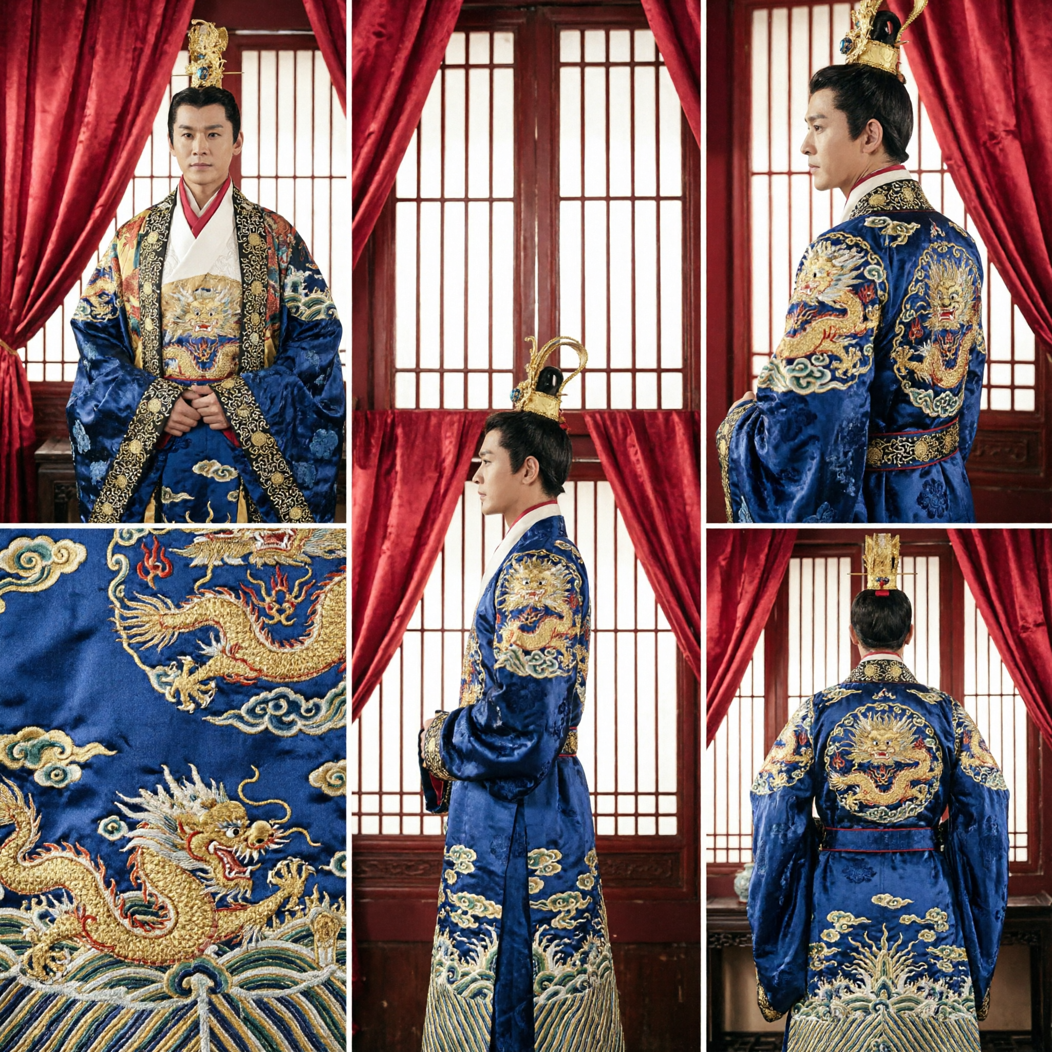 Ancient Chinese Emperor Dragon Robe Costume for Men with Golden Crown Complete Hanfu Set for Cosplay - Asian Costume