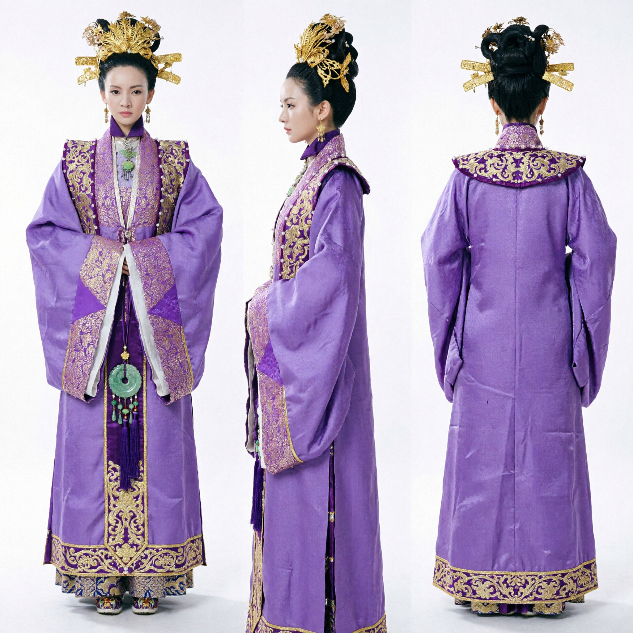 Traditional Chinese Ancient Empress Purple Hanfu Costume with Gold Phoenix Crown for Women Cosplay - Asian Costume