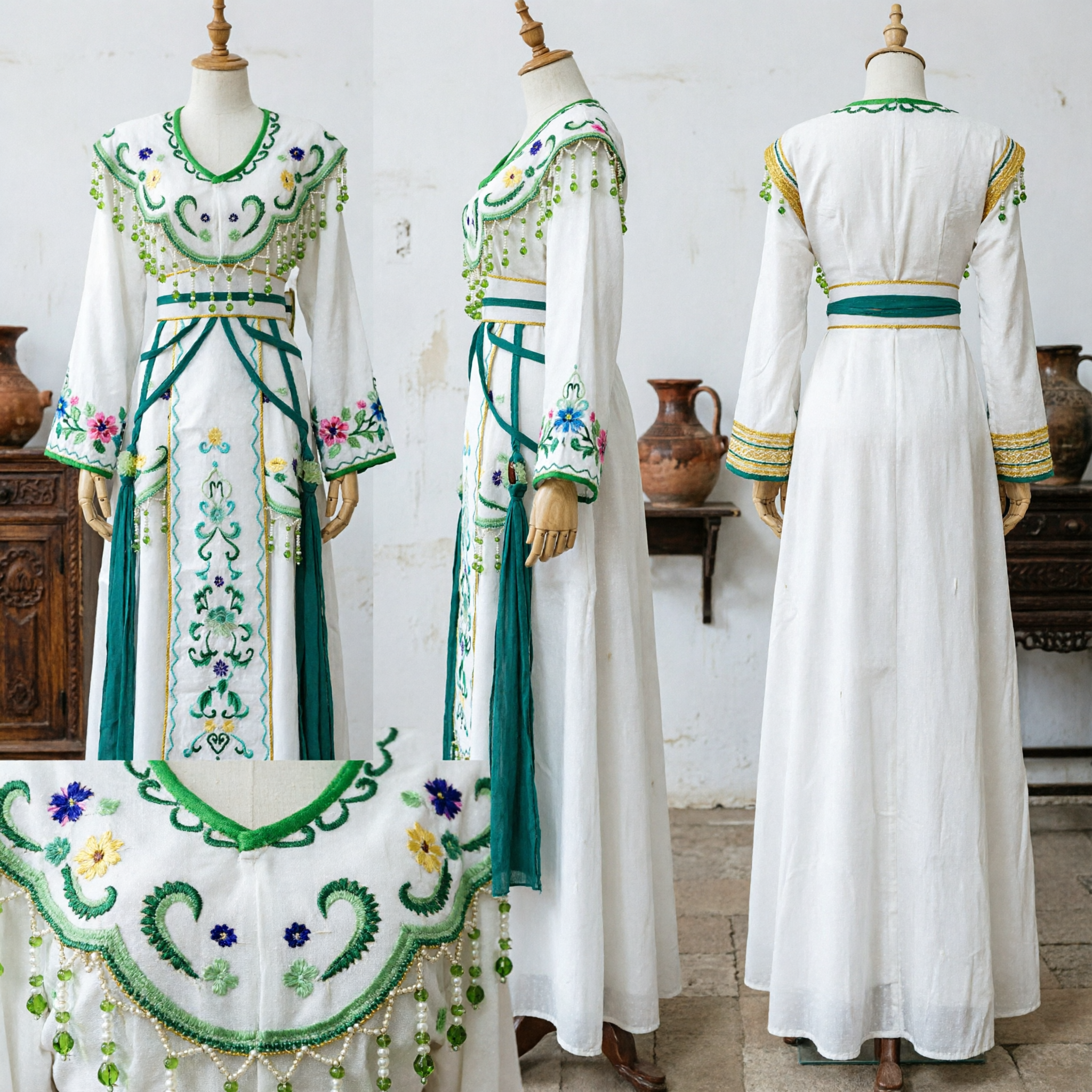 Traditional Chinese Green and White Hanfu Costume Ancient Fairy Dress for Women Stage Performance - Asian Costume