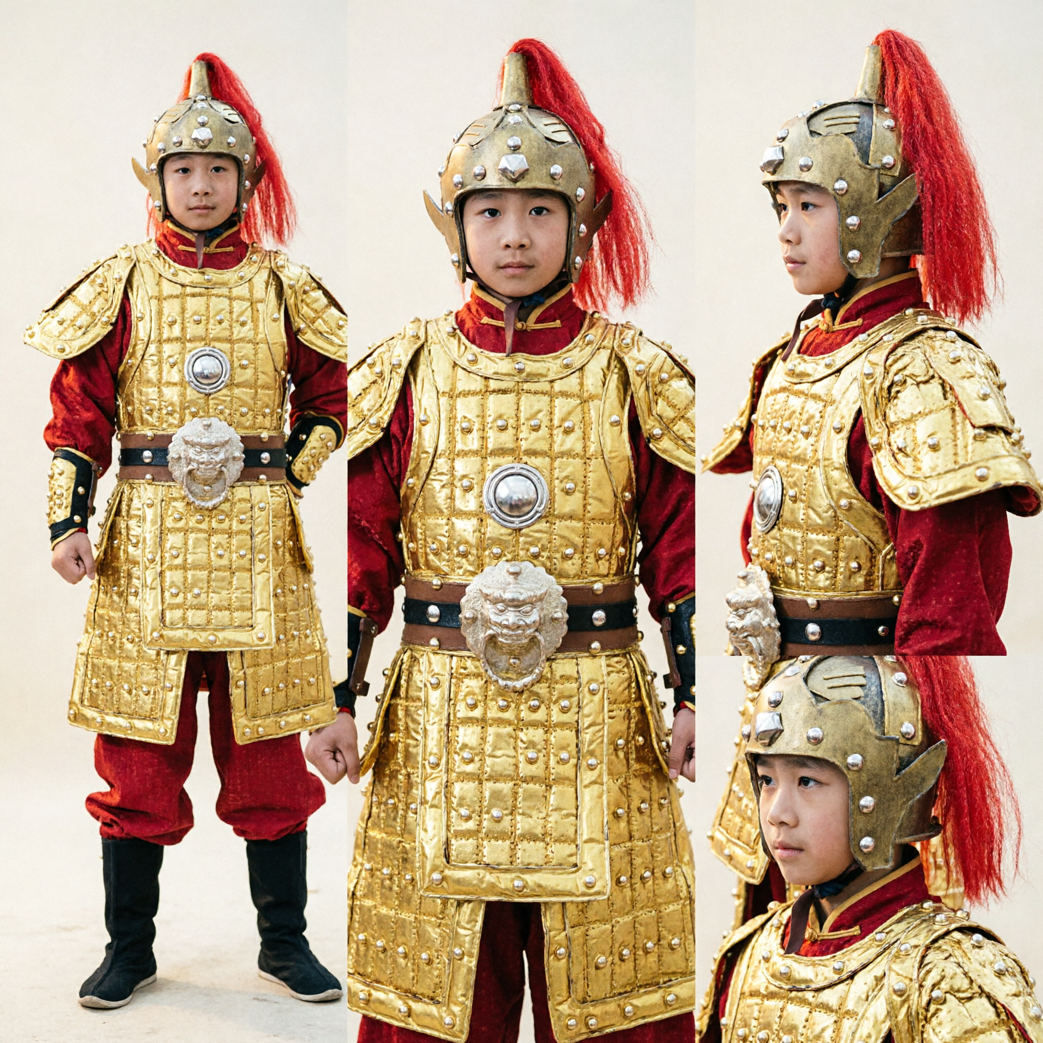 Traditional Chinese General Armor Costume for Kids Boys Golden Warrior Outfit Stage Performance - Asian Costume