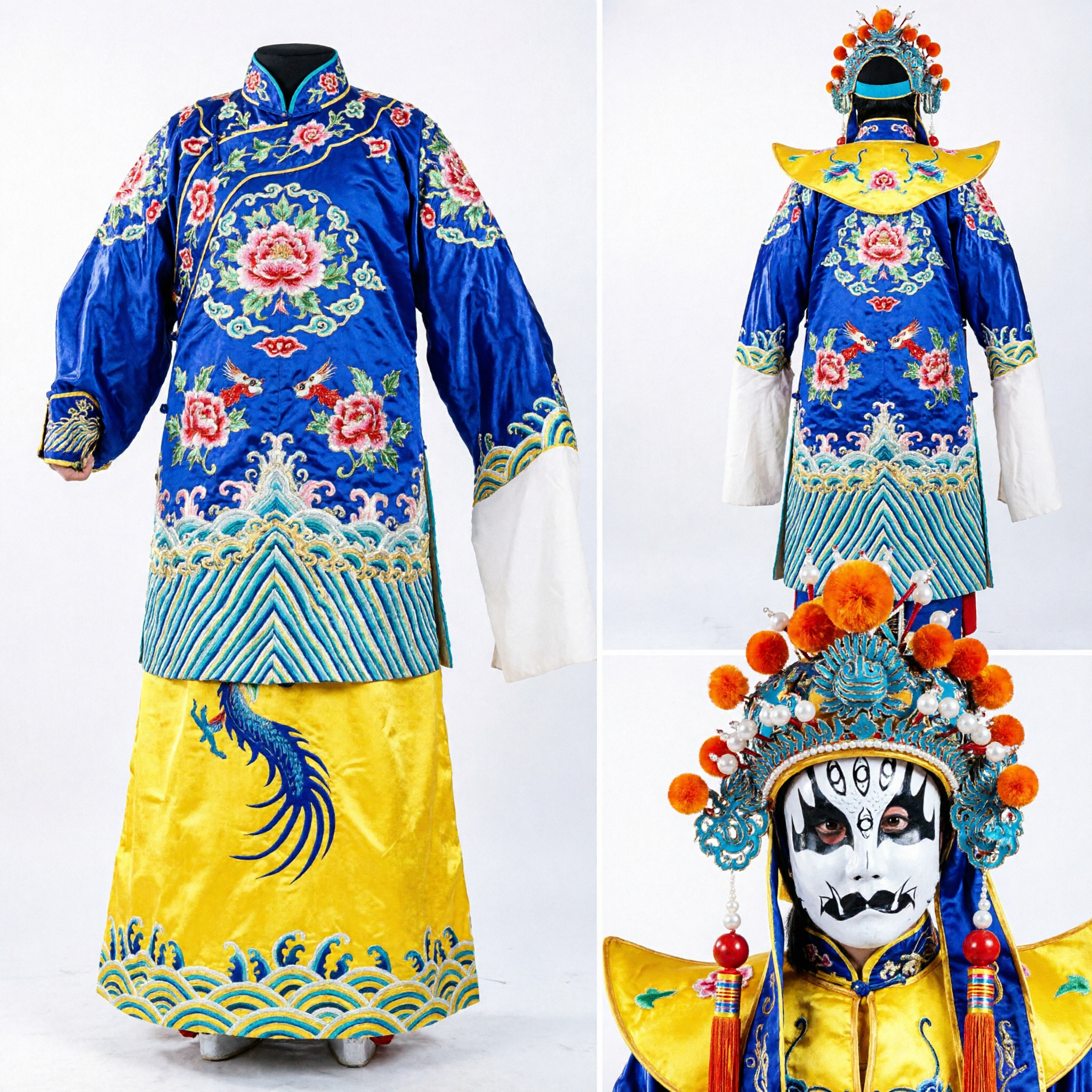 Traditional Chinese Sichuan Opera Face Changing Costume Yellow Dragon Robe with Headdress for Men Stage Performance - Asian Costume