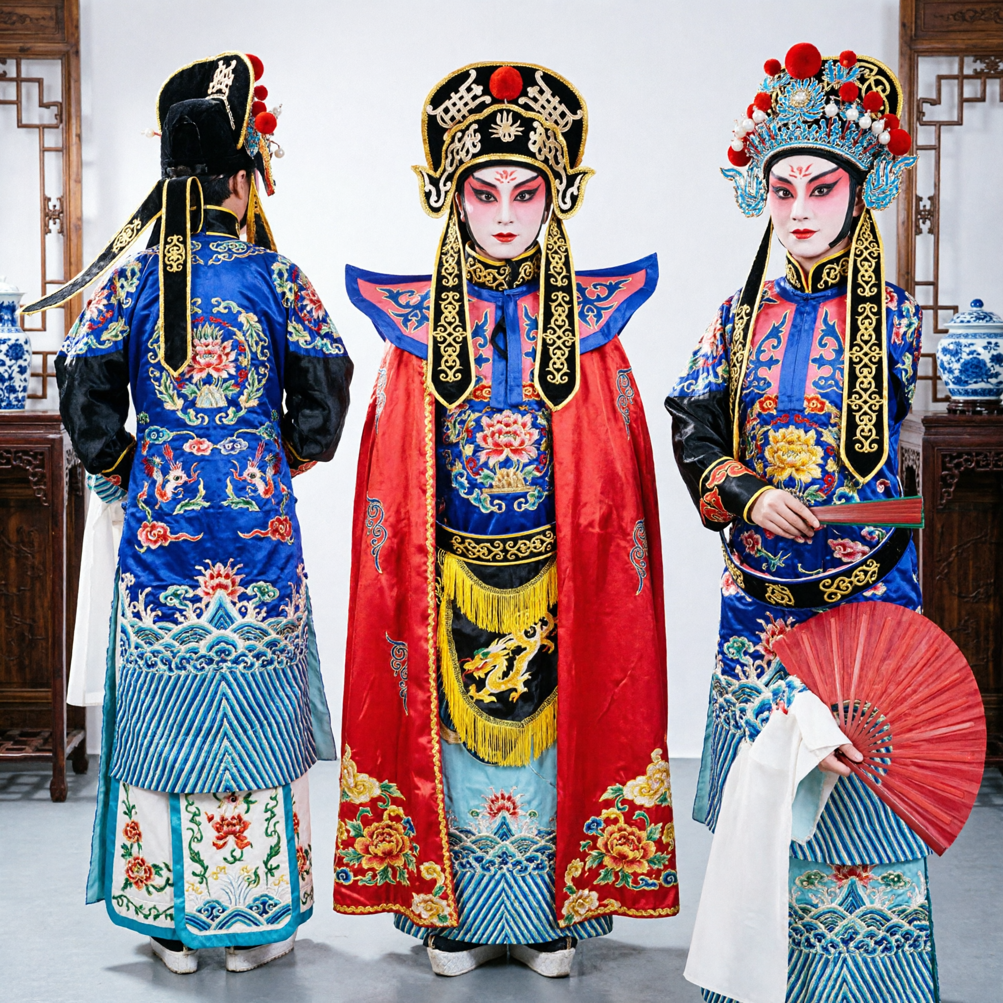 Traditional Chinese Sichuan Opera Face Changing Bian Lian Costume with Embroidered Cape and Mask for Stage Performance - Asian Costume