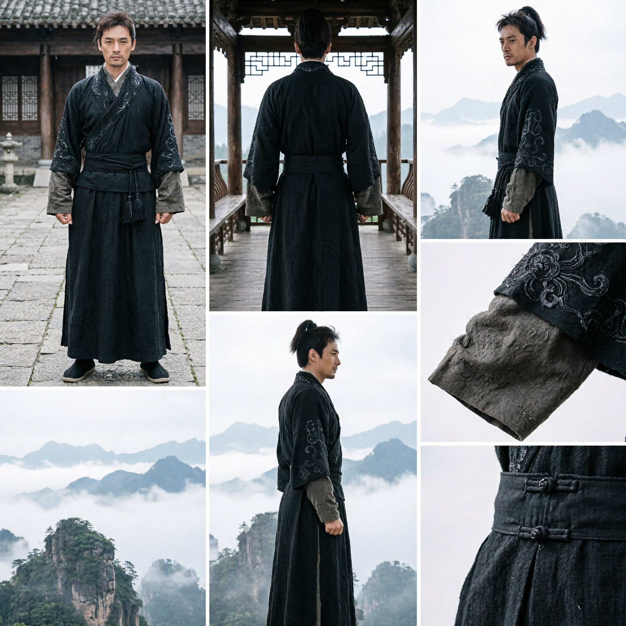 Men's Ancient Chinese Wuxia Costume Black Knight Hanfu Robe Traditional Martial Arts Clothing for Cosplay - Asian Costume