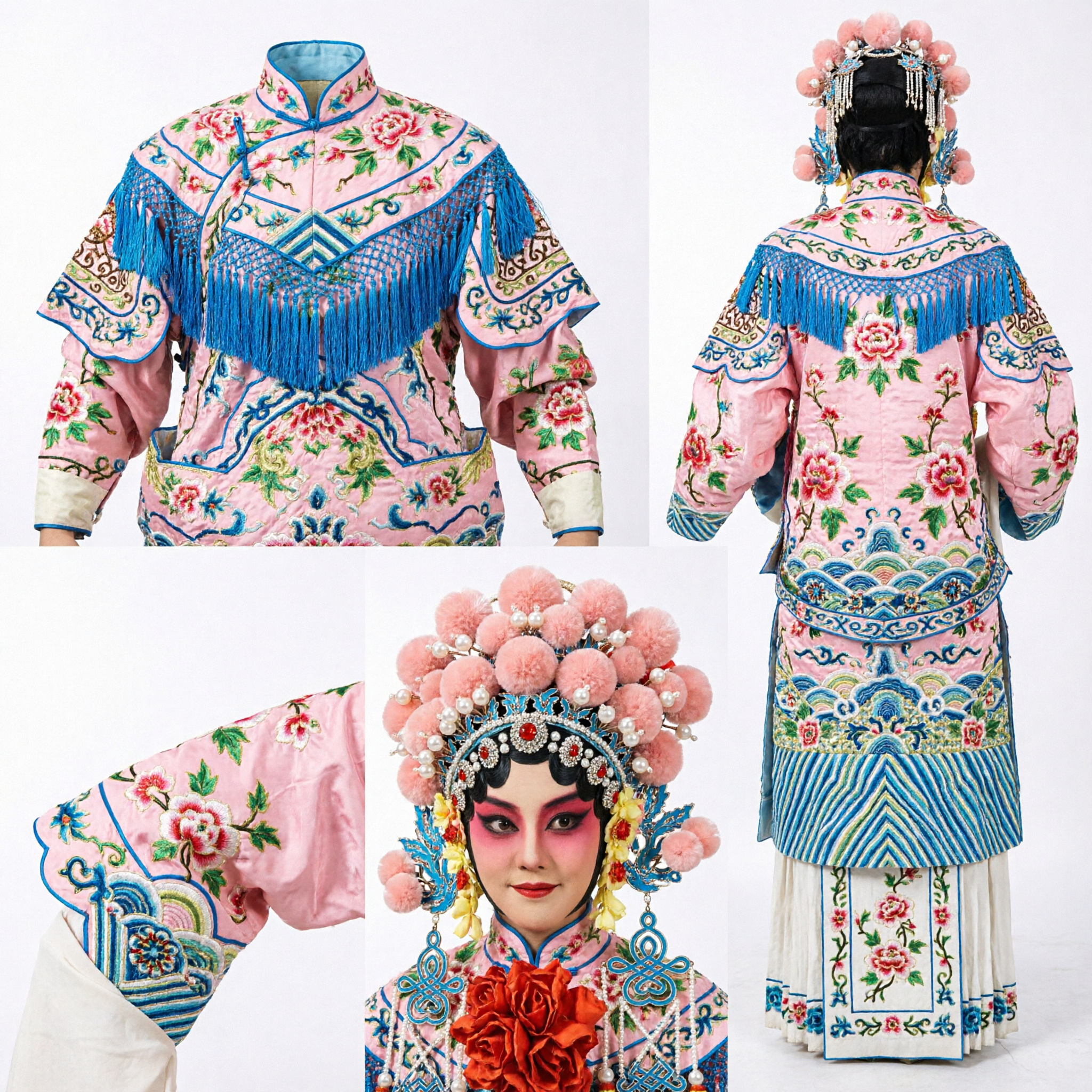 Complete Peking Opera Female Warrior Costume Set Embroidered Robe Headdress Flags for Women Stage Performance - Asian Costume