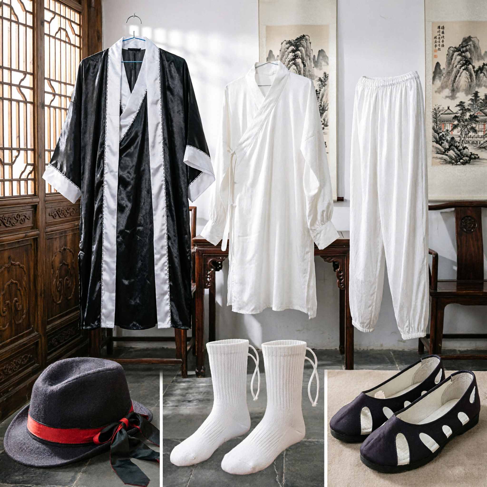 Traditional Chinese Men's Hanfu Tang Suit Kung Fu Uniform Complete Set Martial Arts Costume for Performance - Asian Costume