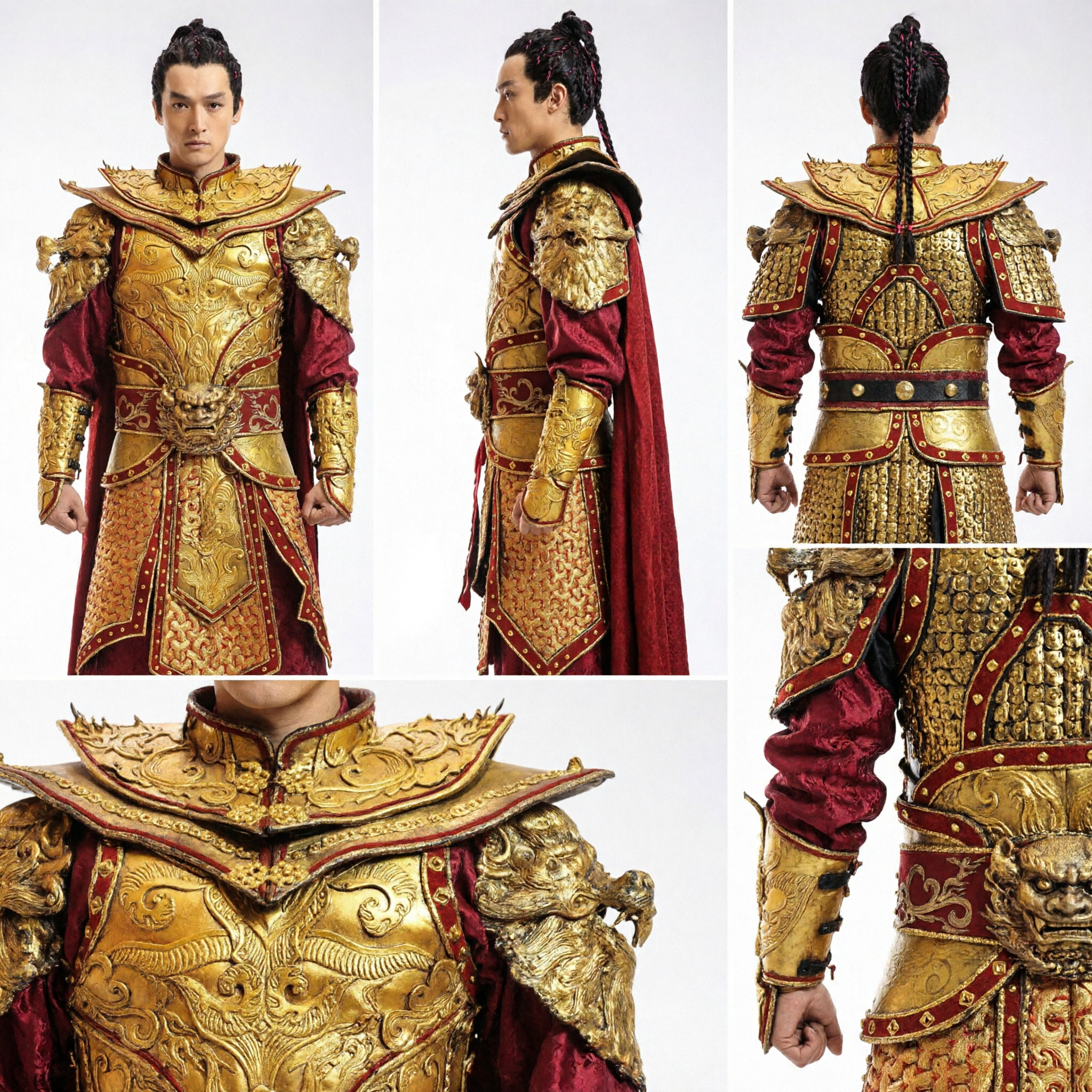 Ancient Chinese General Gold Armor Costume Complete Set for Men Historical Cosplay Hanfu Warrior Outfit - Asian Costume