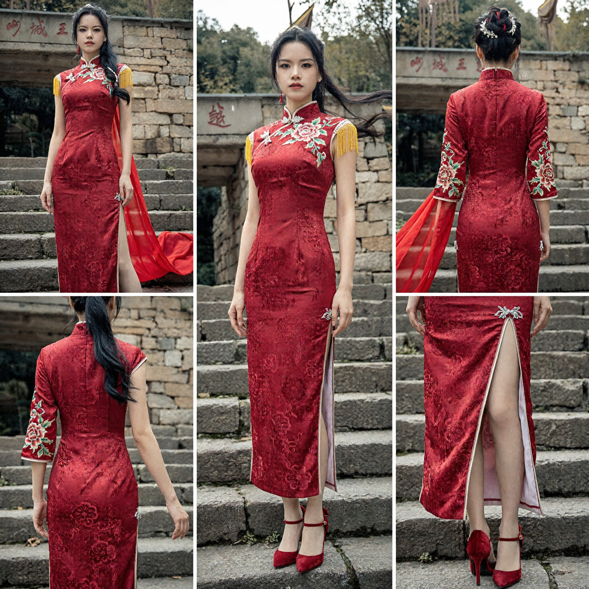 Red Ancient Chinese Wuxia Warrior Costume Women's Martial Arts Cheongsam Dress for Cosplay and Performance - Asian Costume