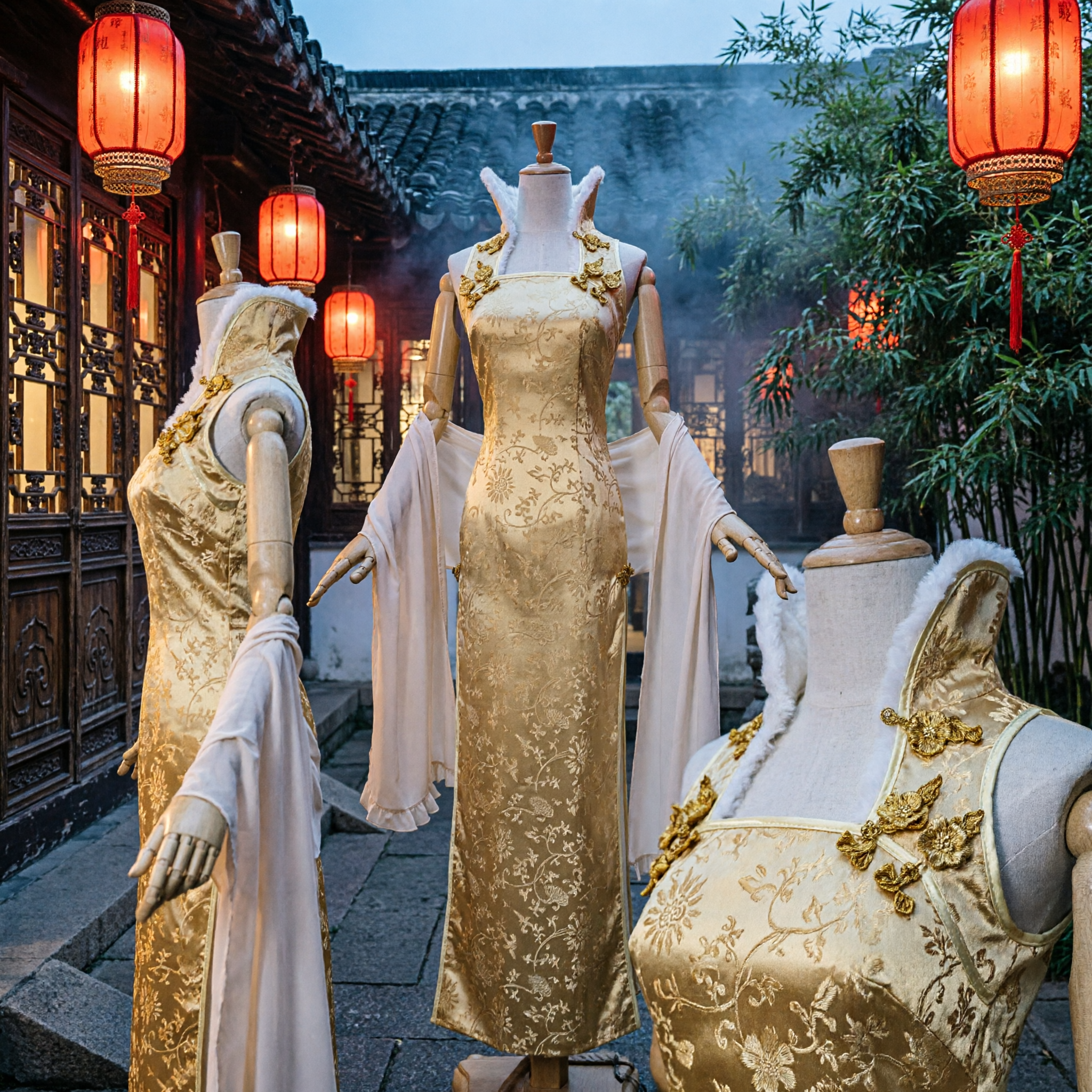 Traditional Chinese Golden Brocade Hanfu Dress Ancient Palace Princess Costume for Women Cosplay Performance - Asian Costume