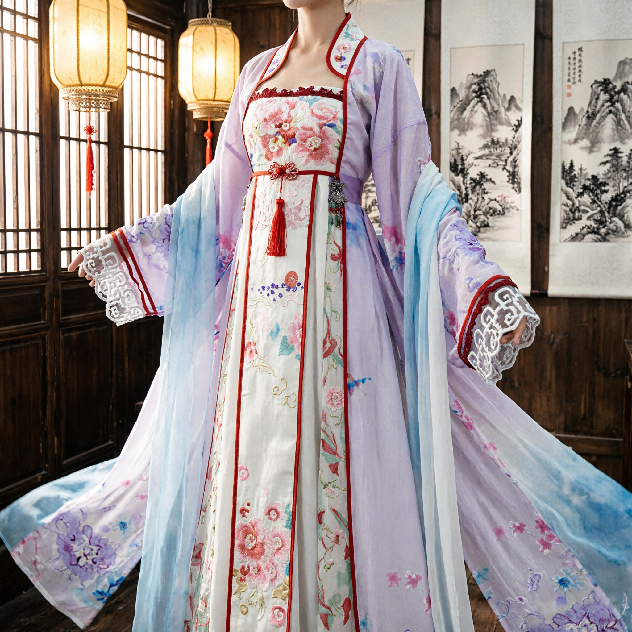 Elegant Traditional Chinese Hanfu Dress Women Ancient Tang Dynasty Floral Costume for Cosplay and Photography - Asian Costume