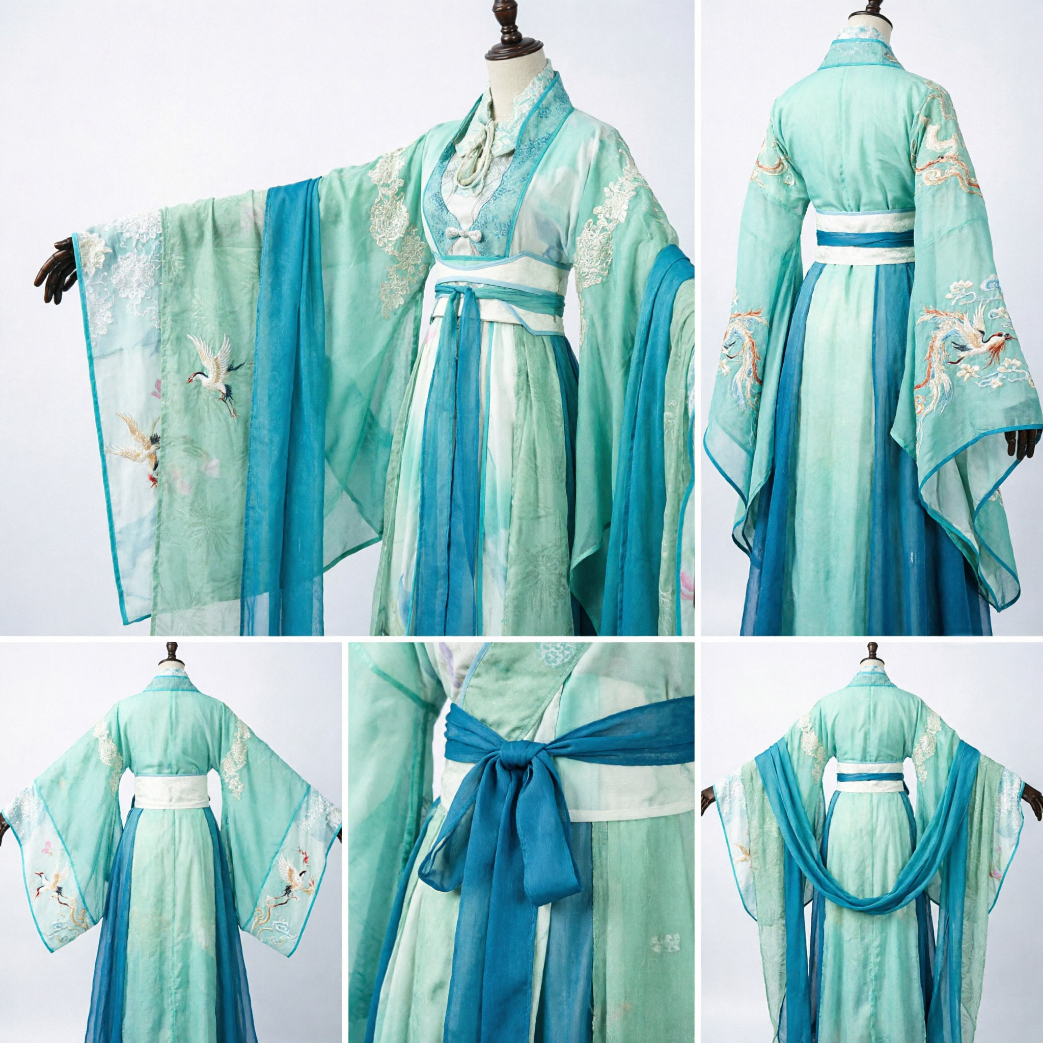 Traditional Chinese Hanfu Tang Dynasty Costume Elegant Green Gradient Ancient Dress for Women Cosplay Performance - Asian Costume