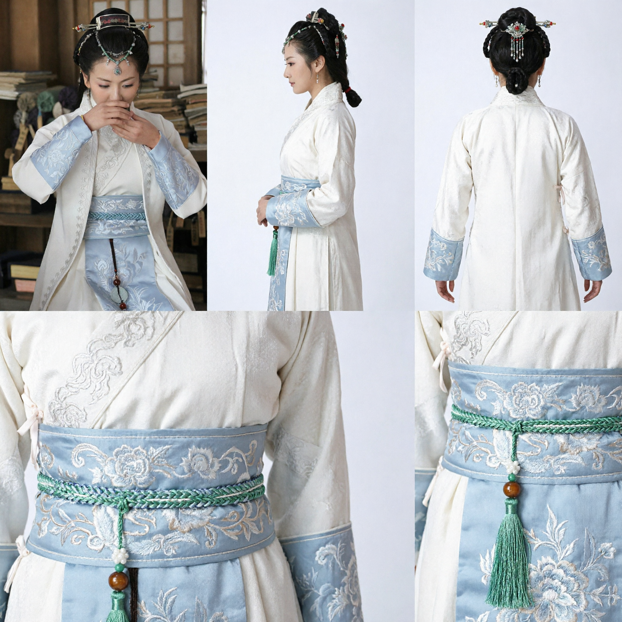 Traditional Chinese Hanfu Costume Ancient Princess White Robe with Blue Embroidery for Women Cosplay - Asian Costume