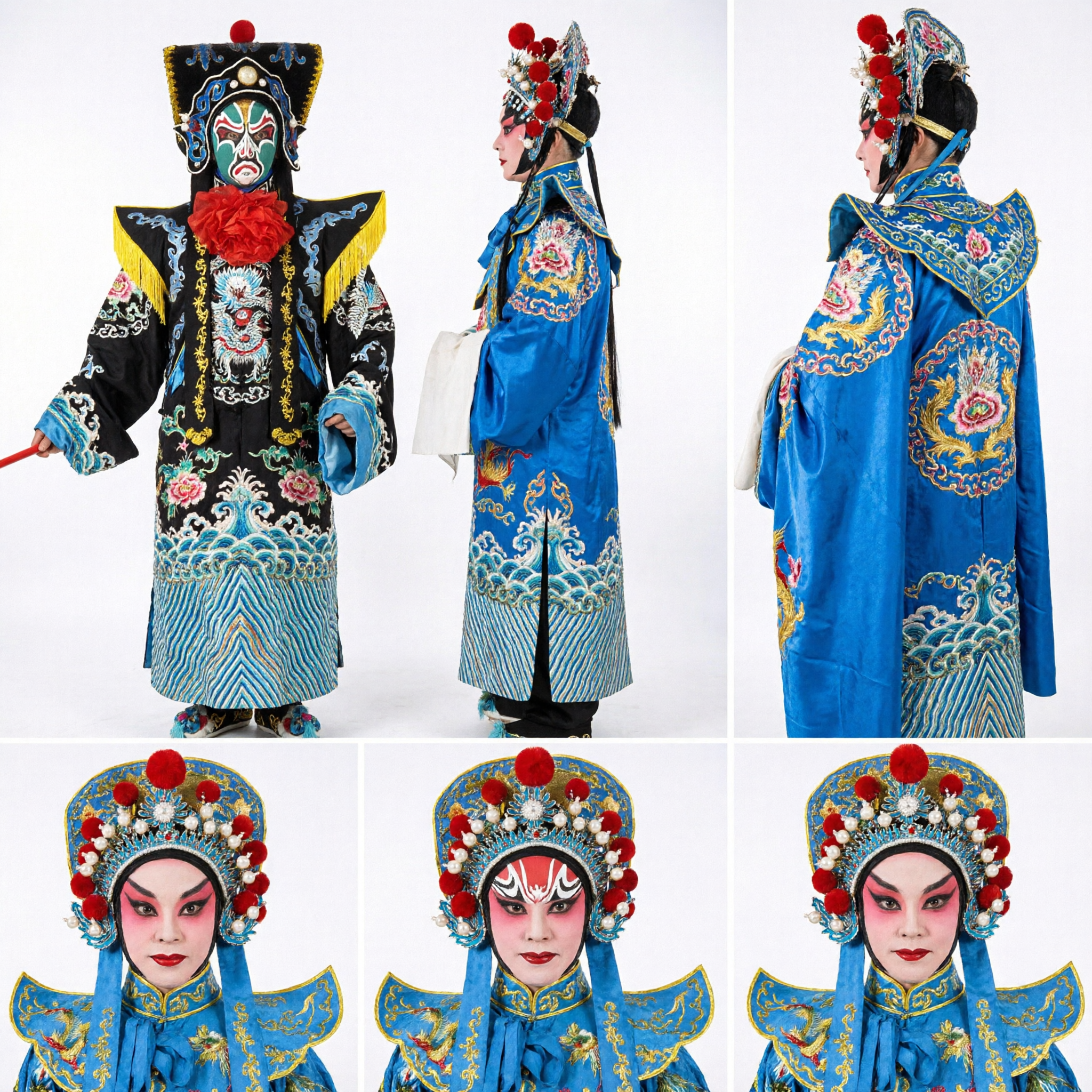 Traditional Chinese Sichuan Opera Face Changing Bian Lian Costume Set with Masks and Fans for Performance - Asian Costume
