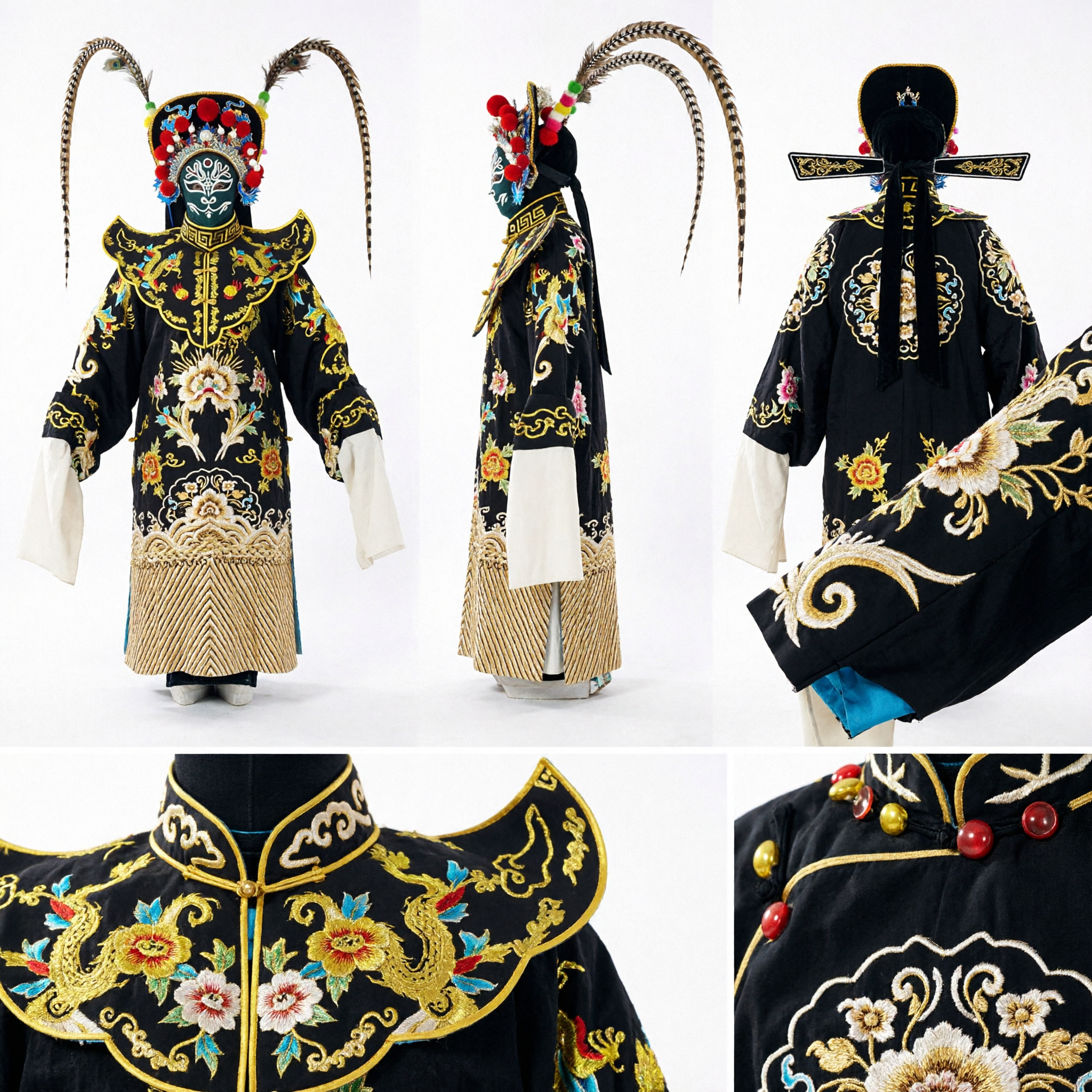 Traditional Chinese Peking Opera General Headdress with Long Pheasant Feathers for Stage Performance Costume - Asian Costume