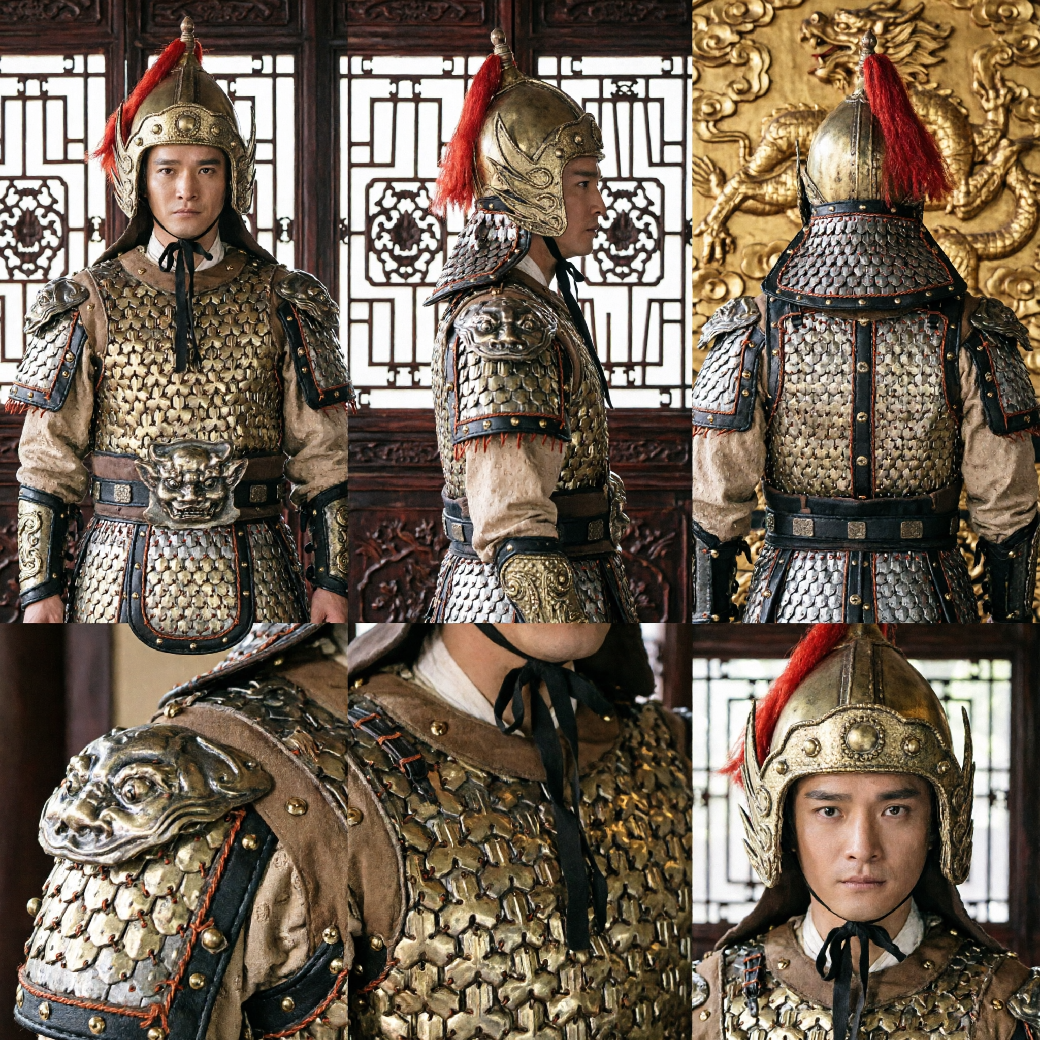 Ancient Chinese General Helmet and Scale Armor Set Men Traditional Warrior Cosplay Costume Historical Reenactment - Asian Costume