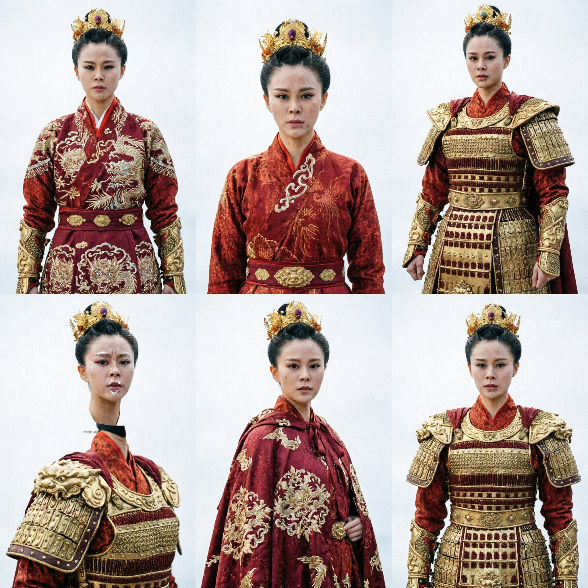 Ancient Chinese Female General Armor Costume Red and Gold Warrior Hanfu for Women Cosplay Performance - Asian Costume