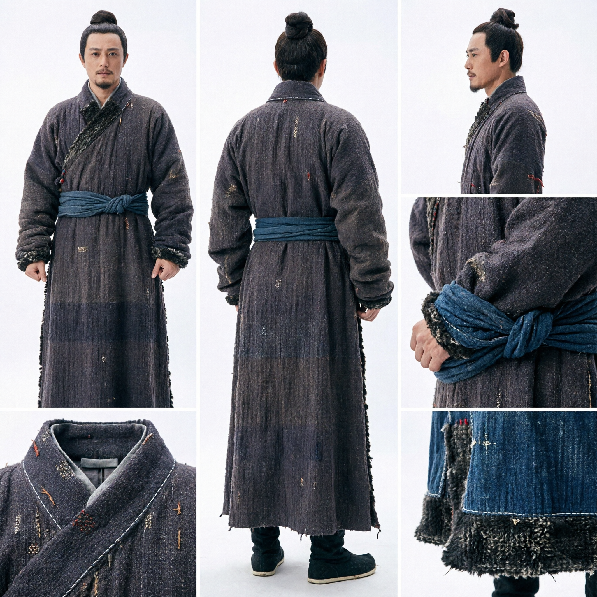 Ancient Chinese Men's Wuxia Costume Dark Grey Hanfu Robe Knight Errant Outfit for Historical Cosplay and Drama - Asian Costume