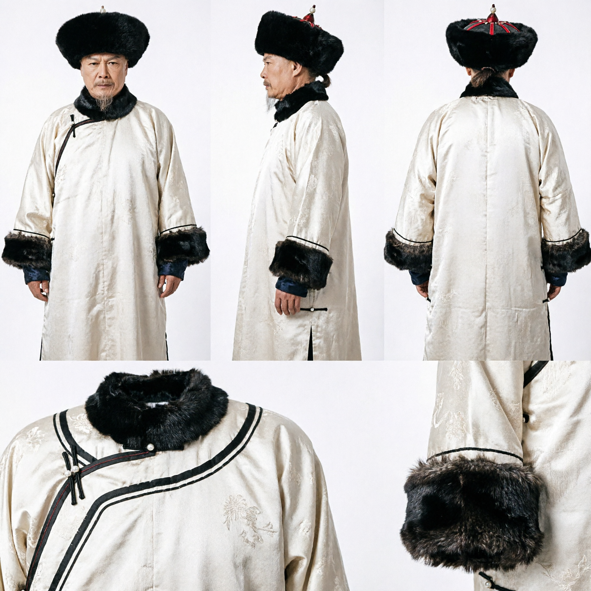 Men's Qing Dynasty Black Fur Winter Hat Traditional Chinese Emperor Costume Cosplay Accessory for Historical Drama - Asian Costume