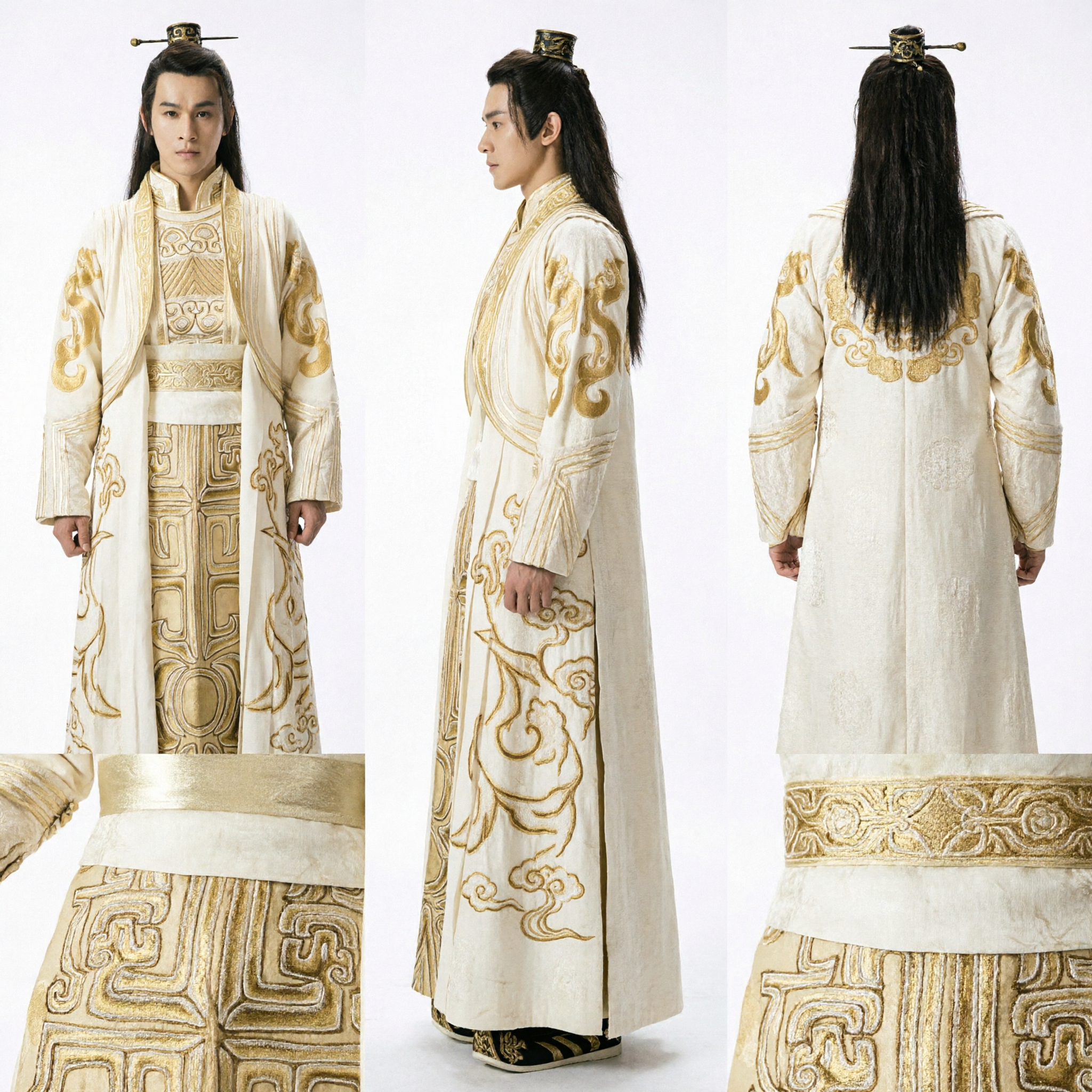 Men's Ancient Chinese Prince Costume Warring States Period Hanfu Gold Embroidered Robe for Cosplay - Asian Costume