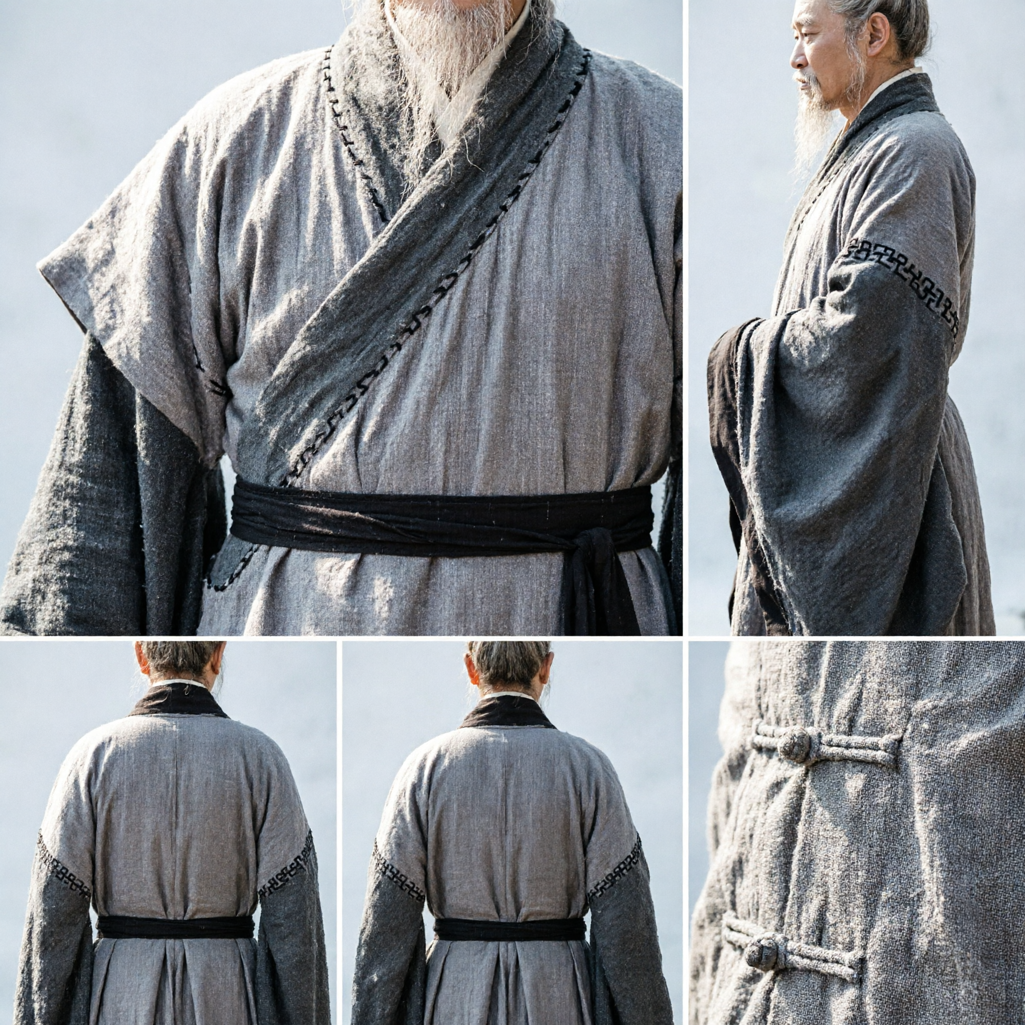 Traditional Chinese Ancient Wise Man Costume Grey Hanfu Robe for Men Historical Drama Cosplay - Asian Costume