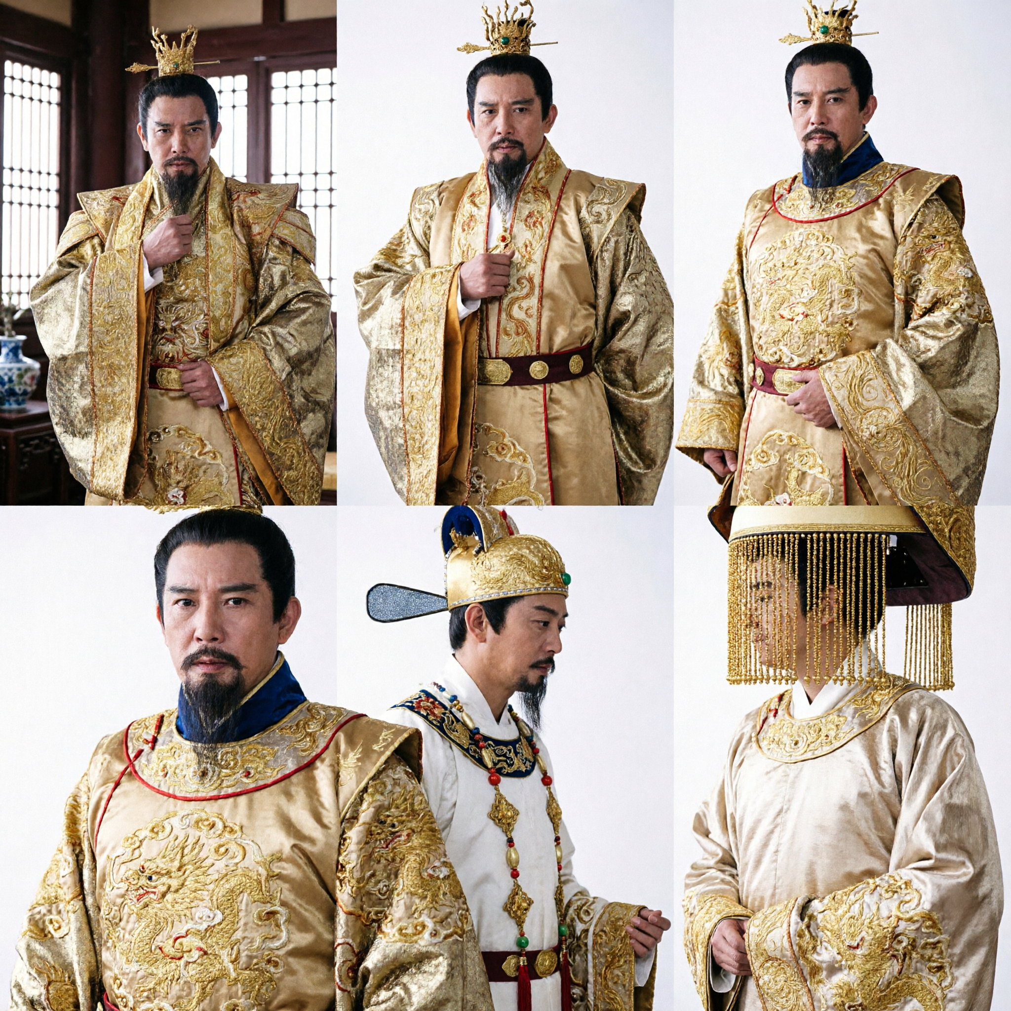 Ancient Chinese Emperor Costume Golden Dragon Robe with Crown Men's Historical Drama Cosplay Set - Asian Costume