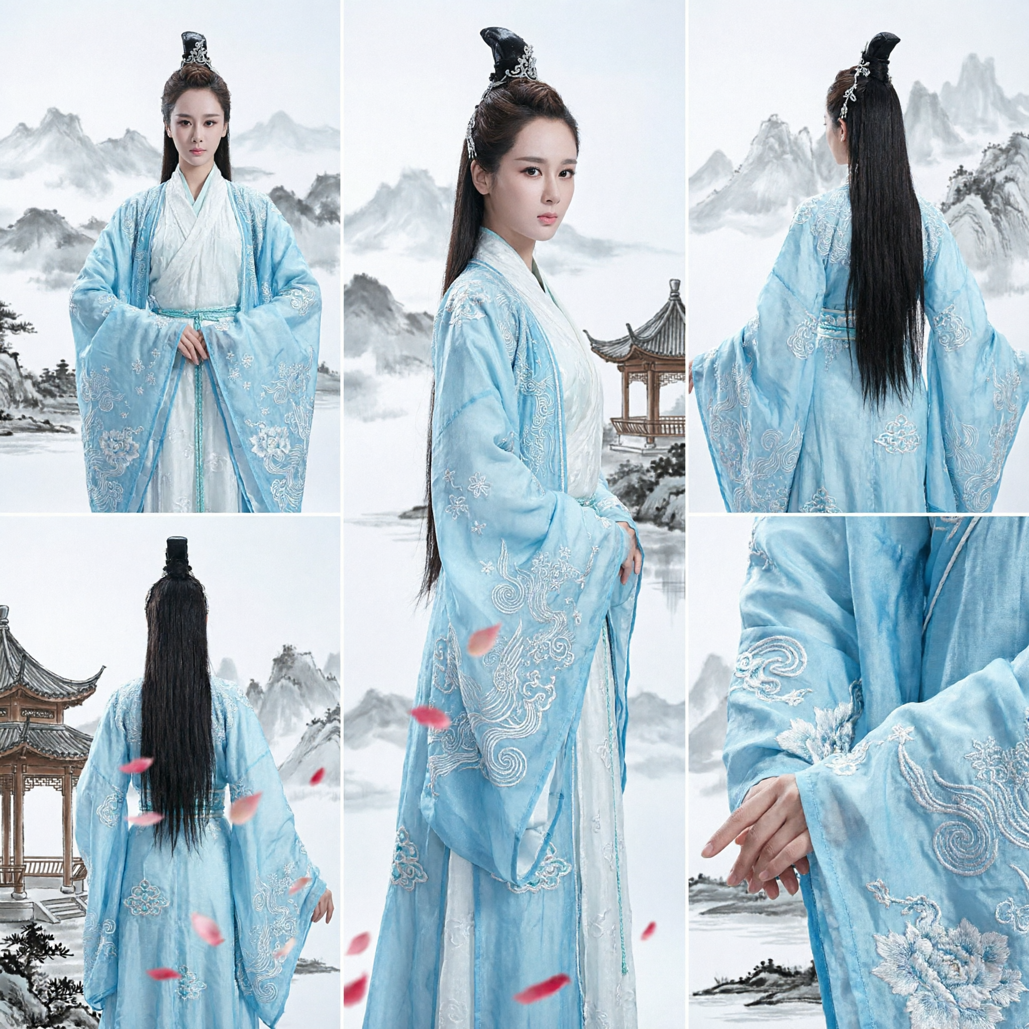 Ancient Chinese Hanfu Costume Women Blue Fairy Dress Traditional Embroidery Xianxia Cosplay Outfit - Asian Costume