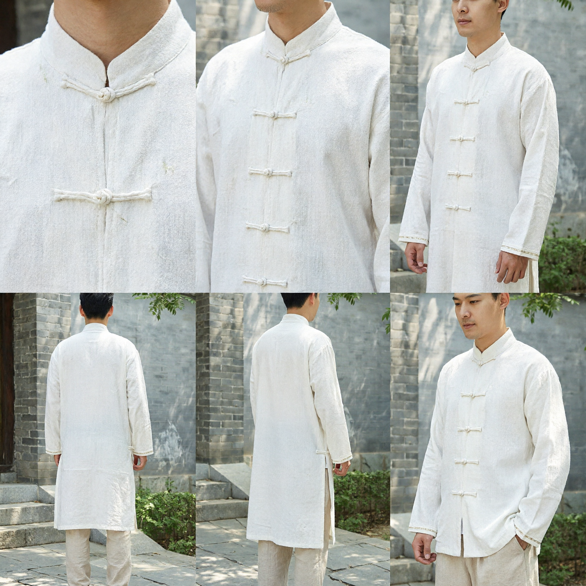 Men's Traditional Chinese Tang Suit Linen Long Jacket Kung Fu Uniform Tai Chi Pants Set - Asian Costume