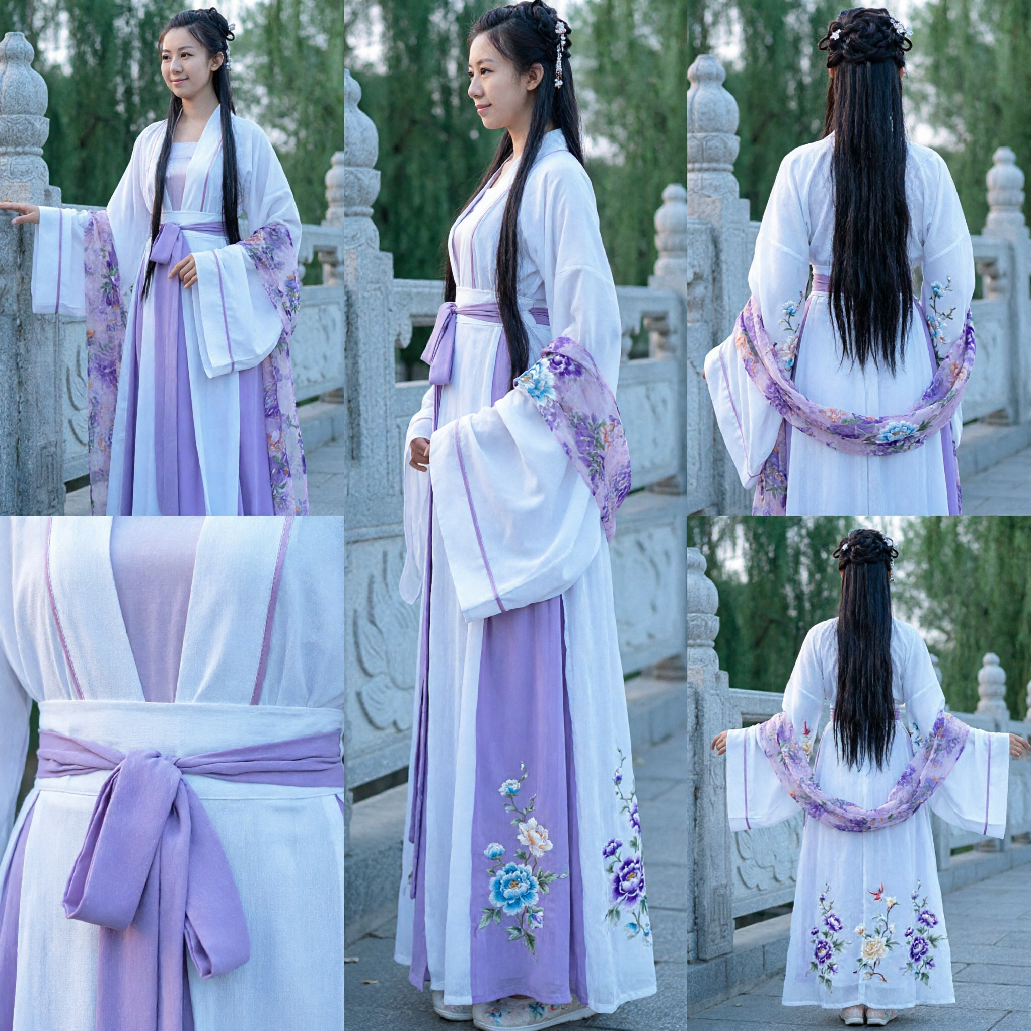 Women's Traditional Chinese Hanfu Purple Floral Wide Sleeve Ancient Costume for Cosplay and Photography - Asian Costume