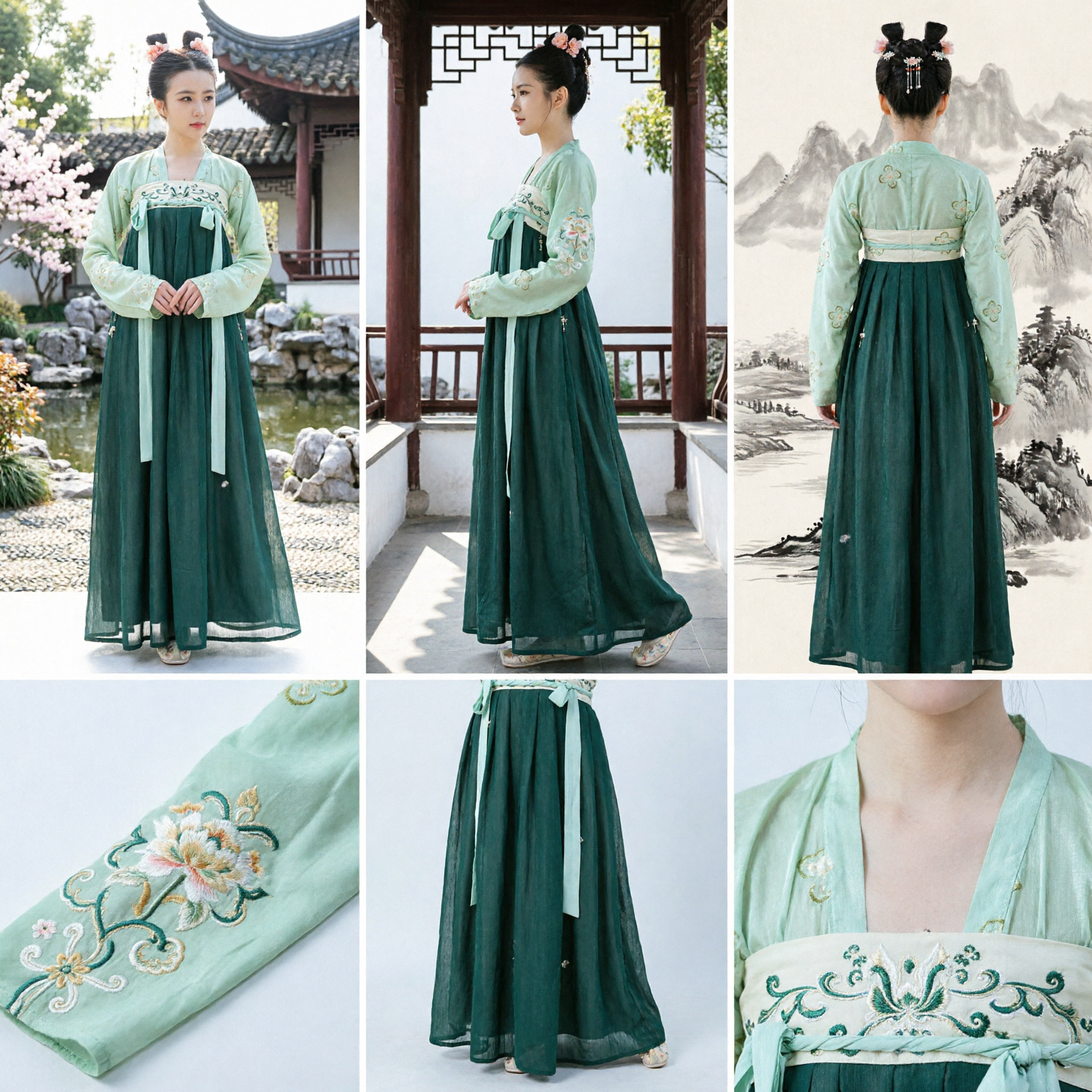 Traditional Chinese Hanfu Tang Dynasty Green Ruqun Dress Set Elegant Historical Clothing for Women Photography - Asian Costume