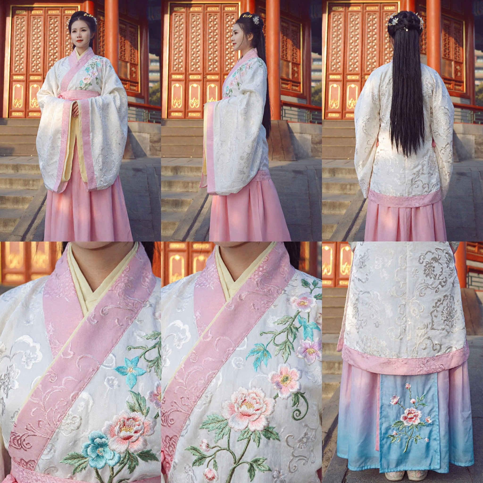 Elegant Traditional Chinese Hanfu Dress for Women Ancient Costume Pink Skirt Floral Embroidered Top - Asian Costume