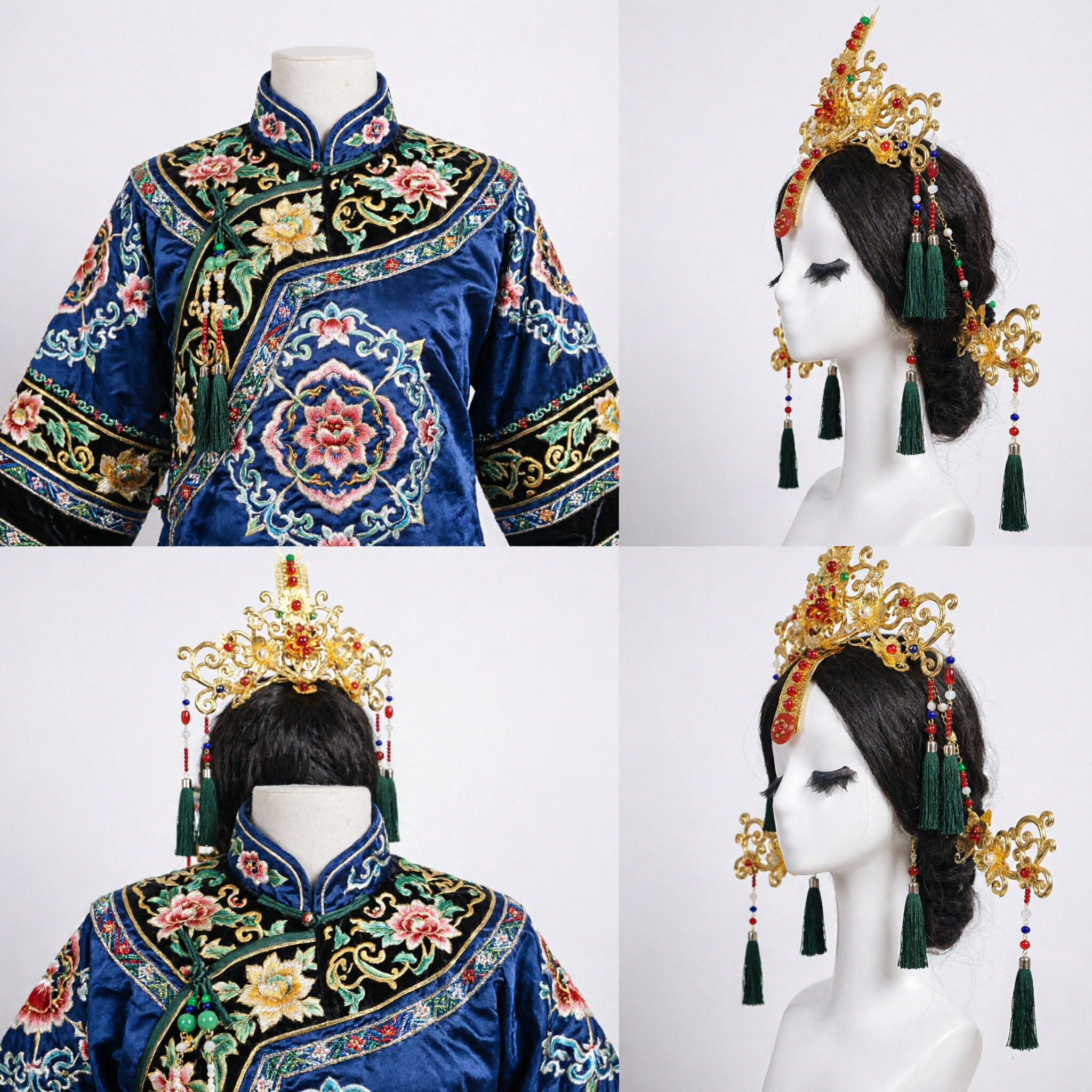 Traditional Chinese Ancient Style Golden Phoenix Crown Hair Accessories Set with Tassels for Hanfu Wedding Cosplay - Asian Costume