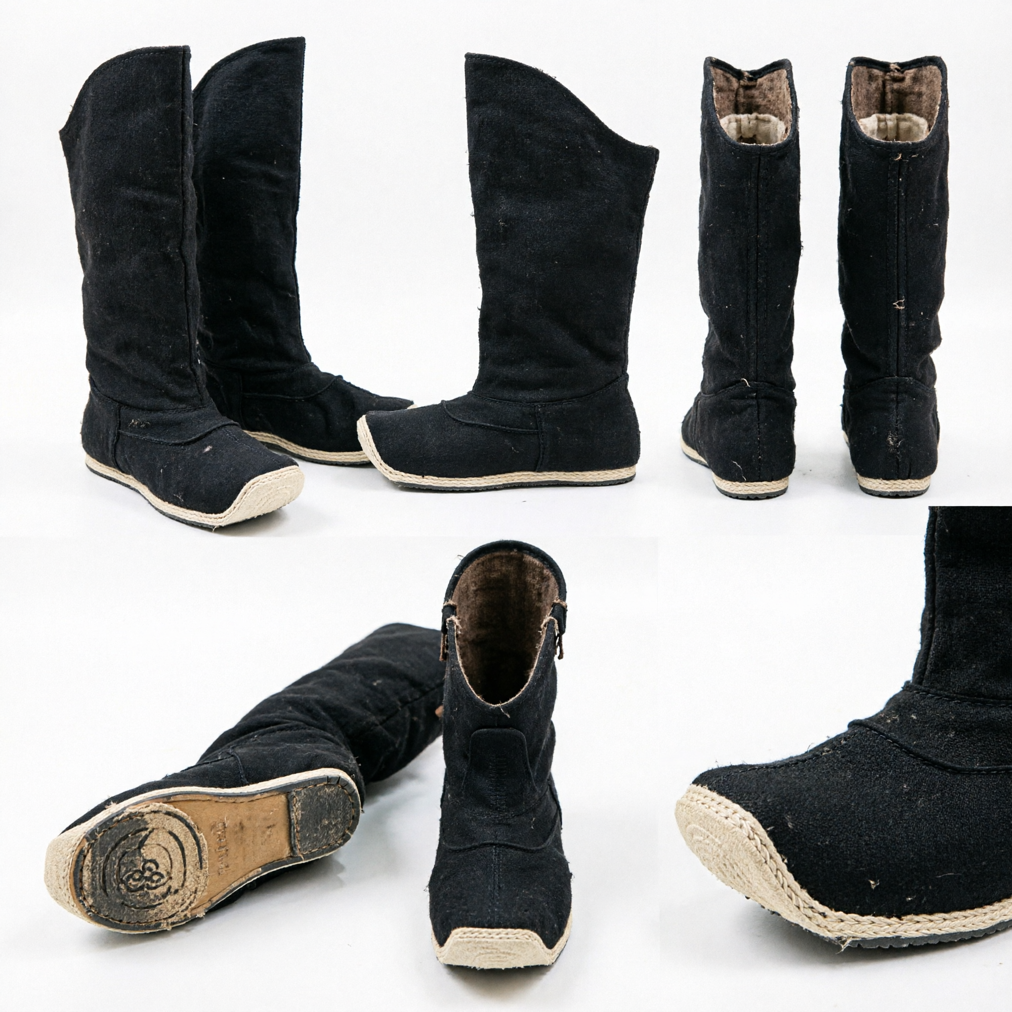 Traditional Chinese Black Cloth Kung Fu Boots High Top Martial Arts Shoes for Hanfu Cosplay Performance - Asian Costume