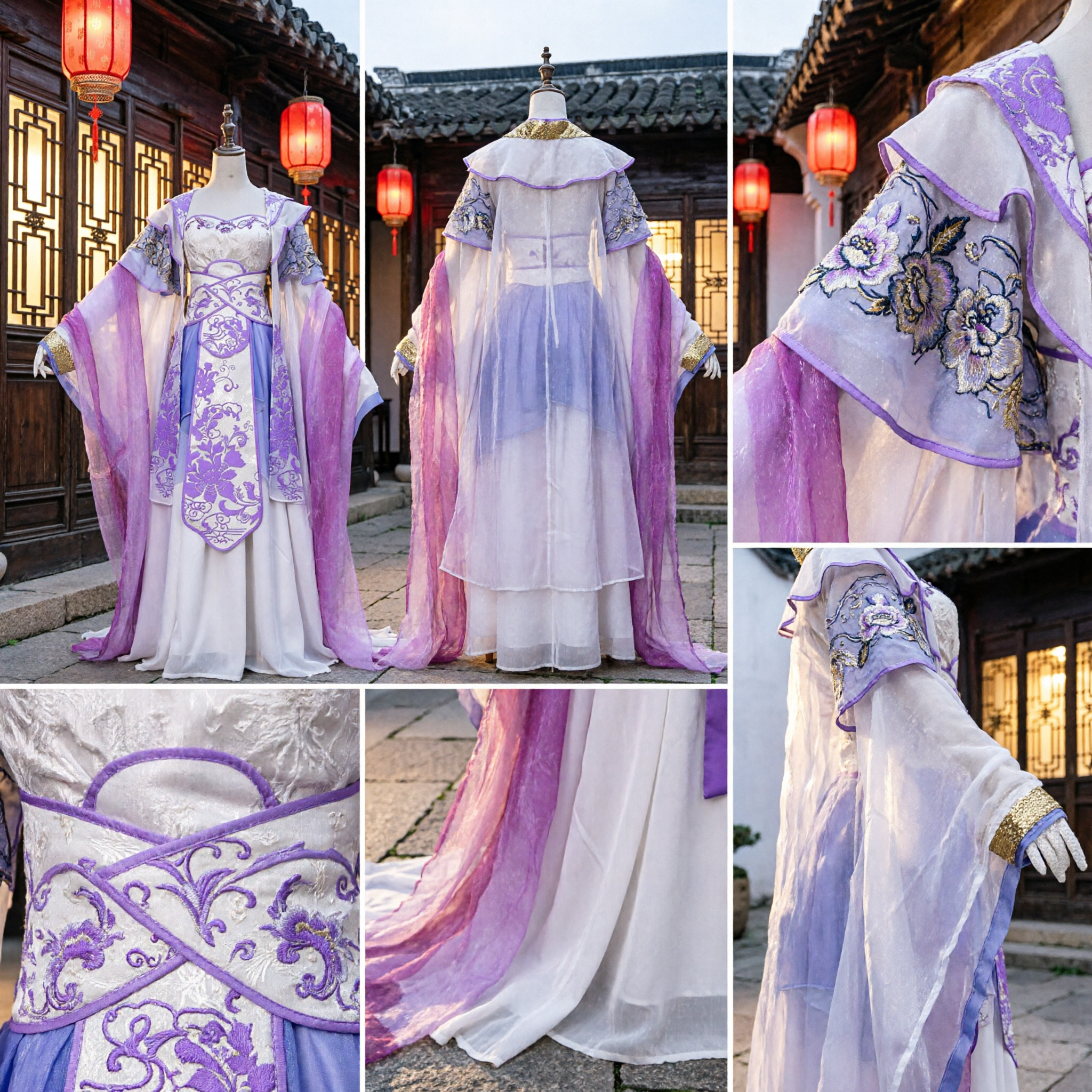 Elegant Purple and White Traditional Chinese Hanfu Ancient Fairy Costume for Women Cosplay and Stage Performance - Asian Costume