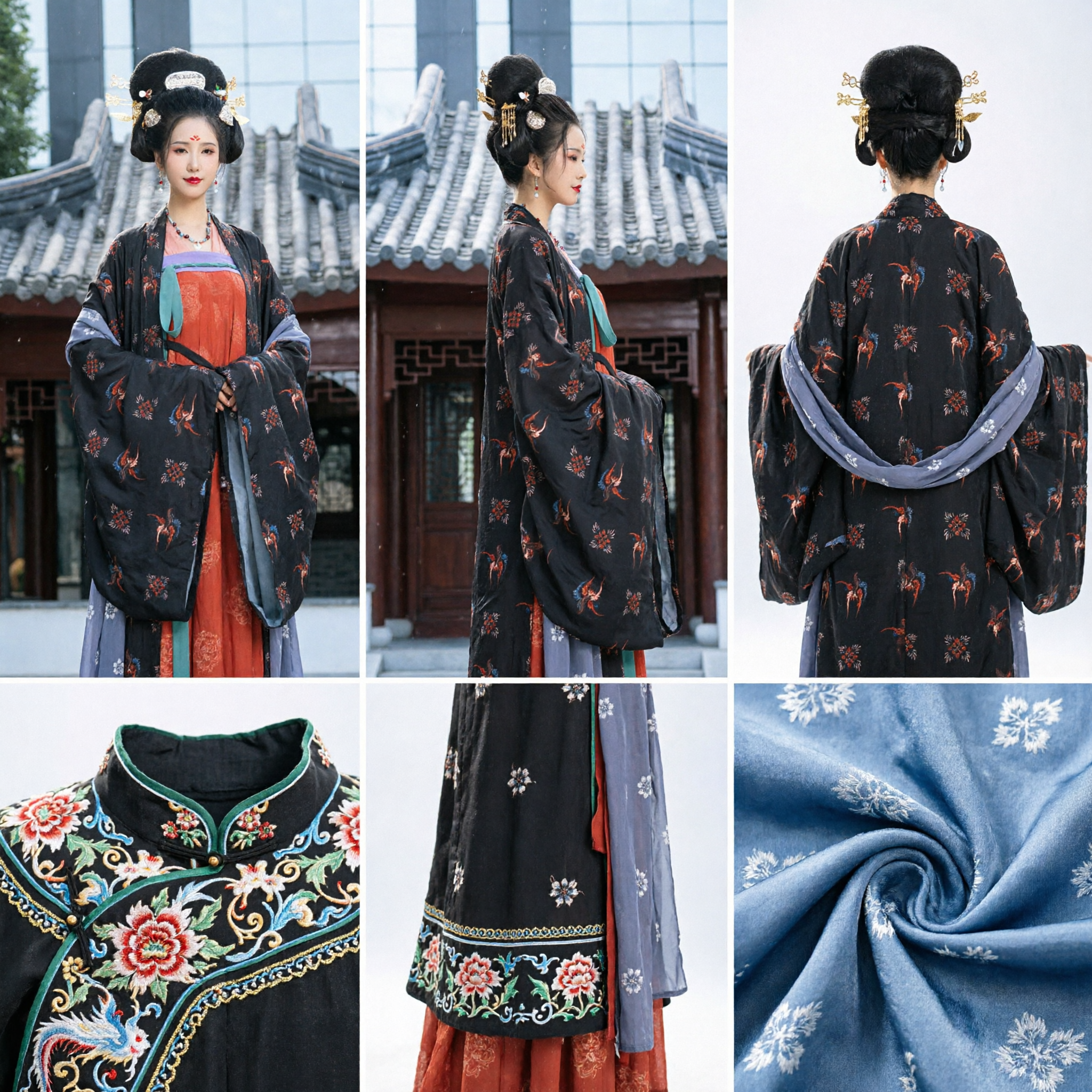 Elegant Traditional Chinese Tang Dynasty Hanfu Costume for Women Black Crane Pattern Dress for Photography and Cosplay - Asian Costume