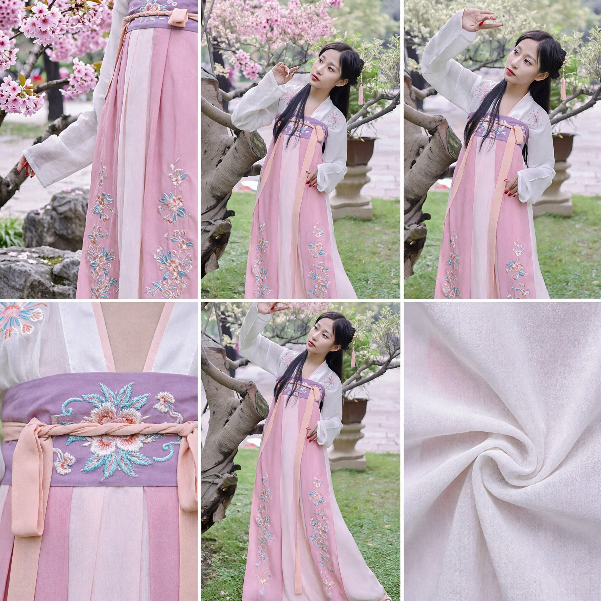 Traditional Chinese Hanfu Tang Dynasty Qixiong Ruqun Pink Embroidered Dress for Women Cosplay and Photography - Asian Costume