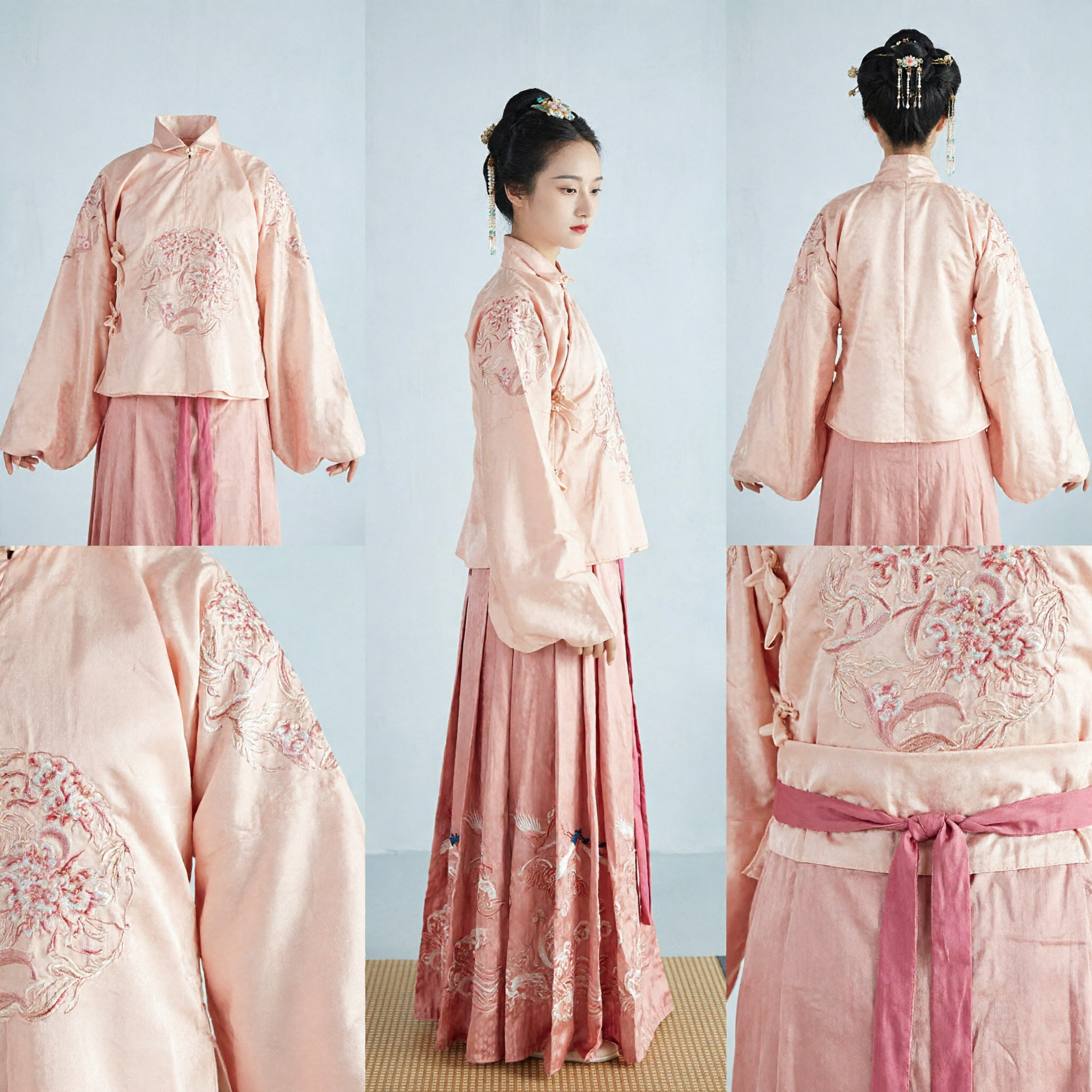 Traditional Chinese Hanfu Pink Embroidered Blouse and Skirt Set Ancient Costume for Women Wedding Tea Ceremony - Asian Costume