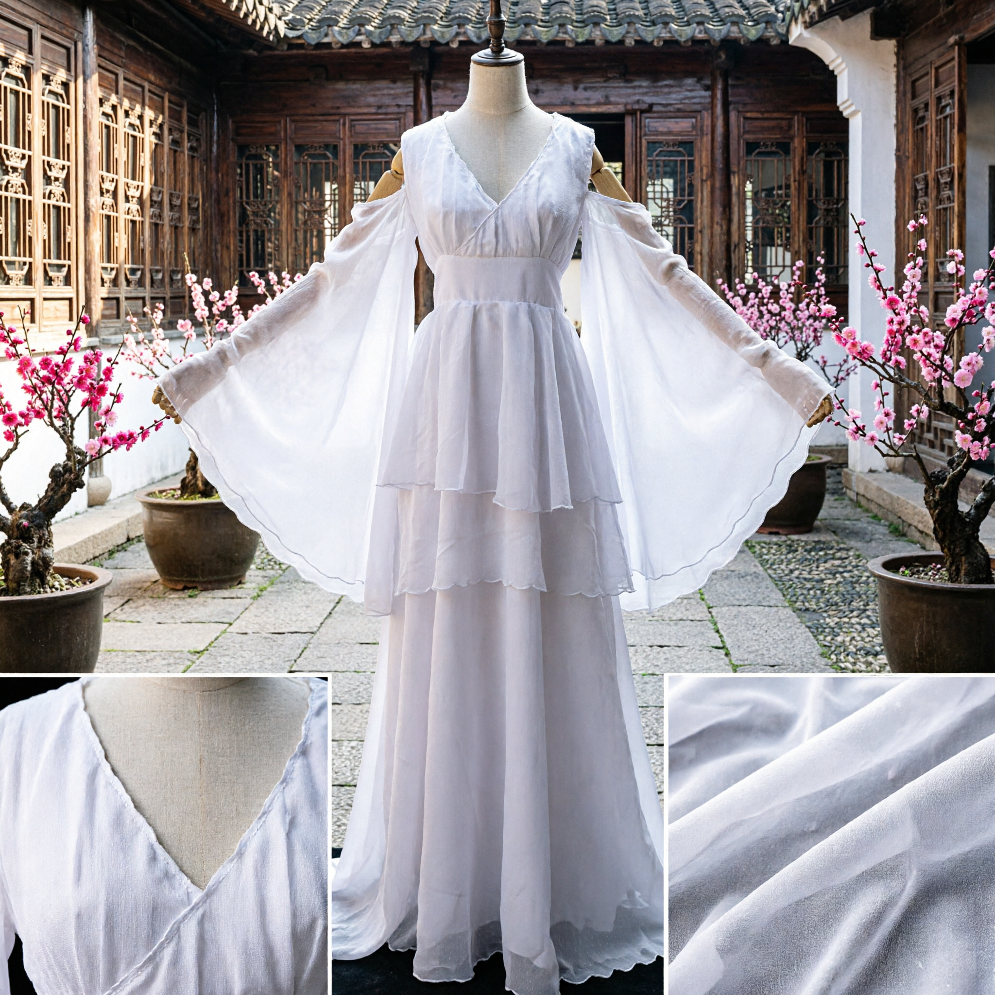 Elegant White Traditional Chinese Hanfu Fairy Dress Ancient Goddess Costume for Women Cosplay Performance - Asian Costume