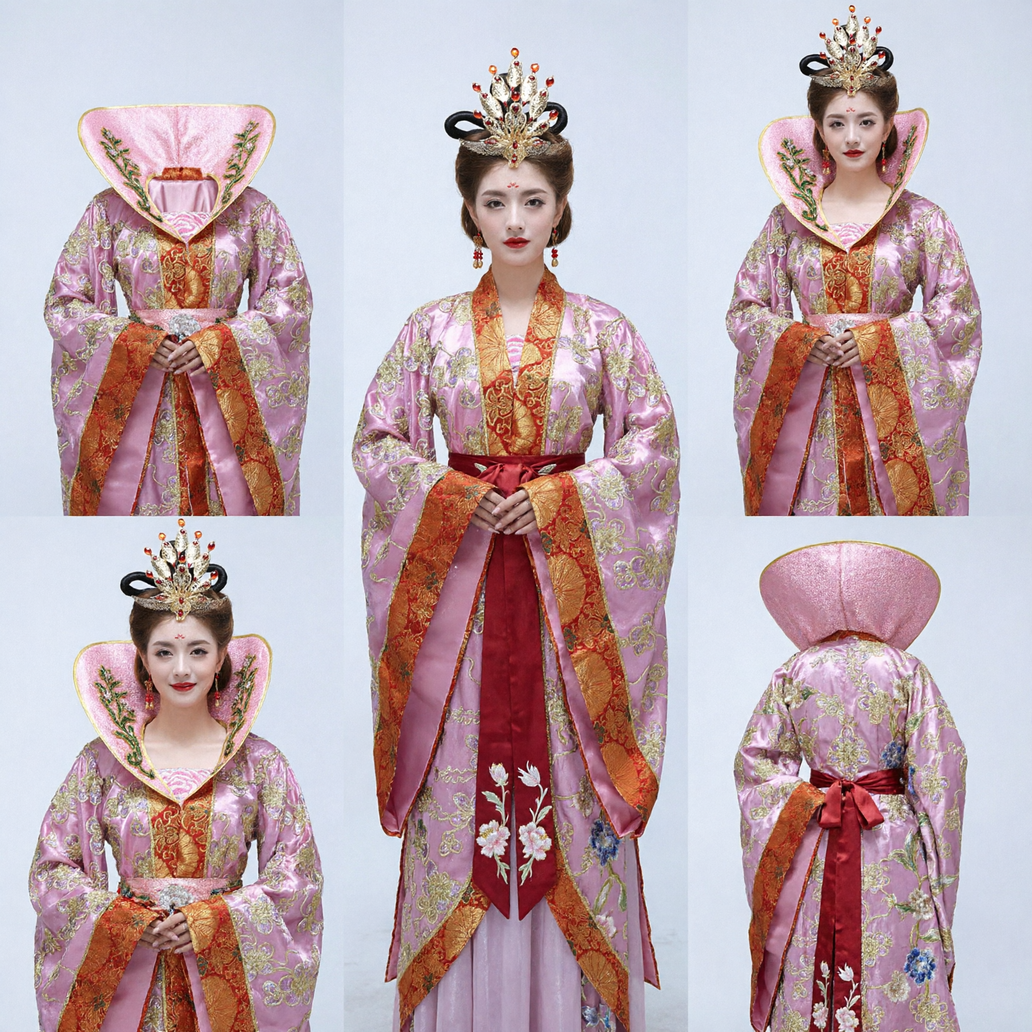 Traditional Chinese Tang Dynasty Empress Costume Pink Embroidered Hanfu Ancient Palace Lady Dress for Women - Asian Costume