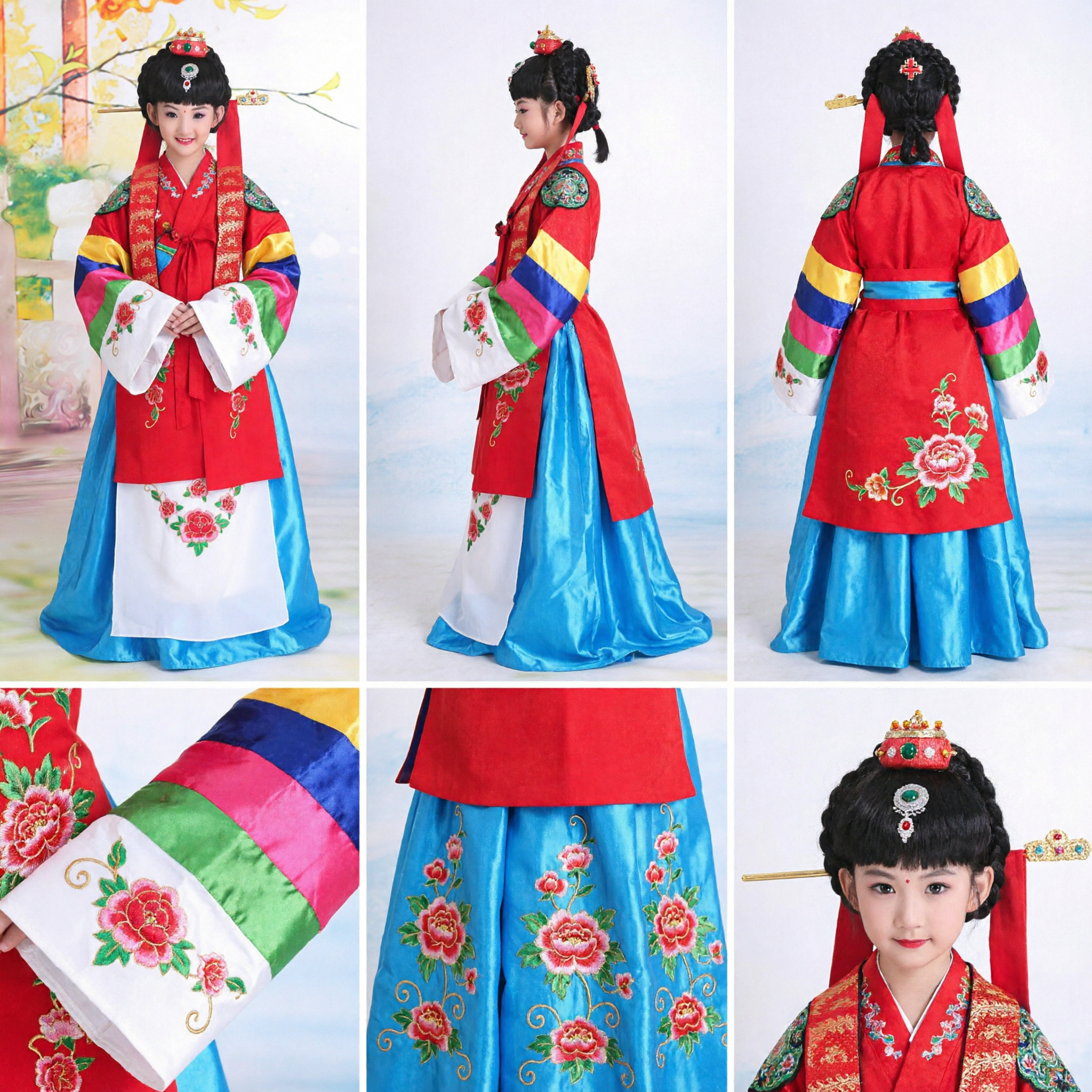 Traditional Chinese Hanfu Costume for Kids Girls Ancient Princess Dress Red Rainbow Sleeves Stage Performance Outfit - Asian Costume
