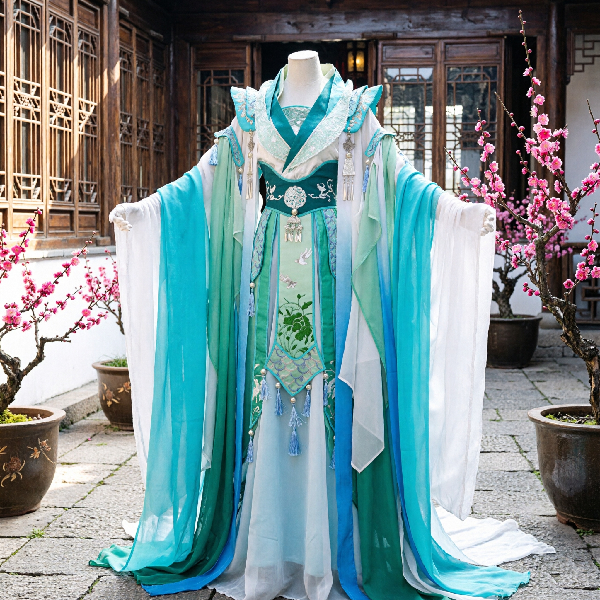 Traditional Chinese Hanfu Costume Teal Green Ancient Fairy Dress Embroidered Robe for Women Cosplay - Asian Costume