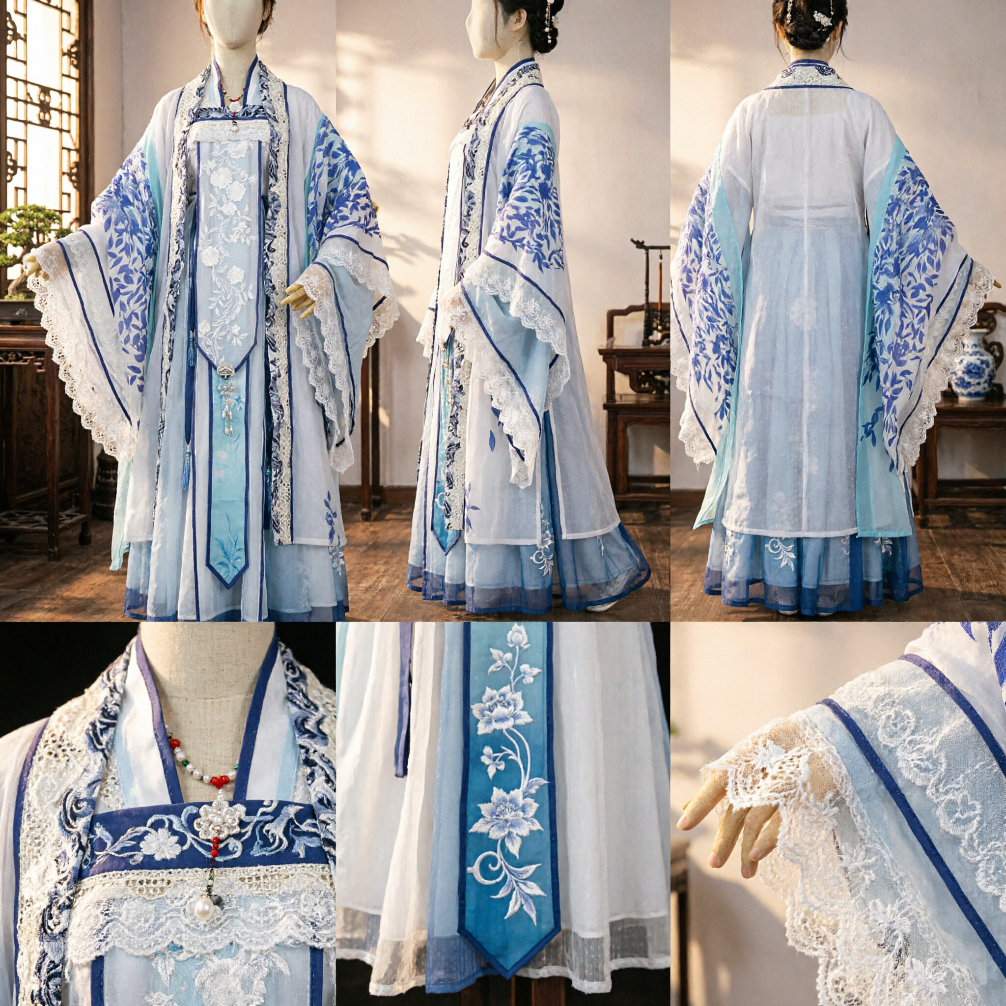 Ancient Chinese Blue and White Porcelain Hanfu Traditional Costume Embroidered Fairy Dress for Women Cosplay - Asian Costume