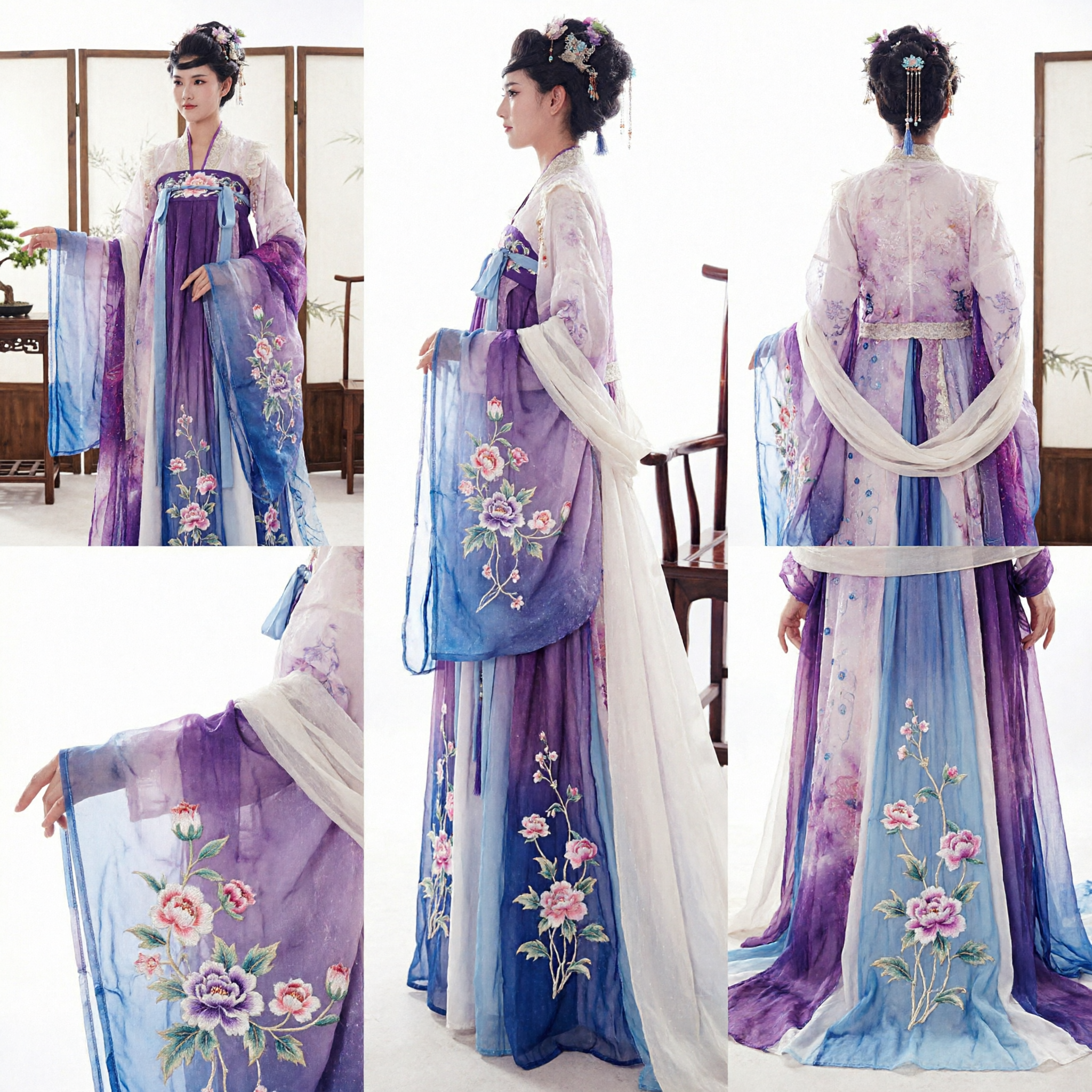Elegant Purple Ancient Chinese Hanfu Fairy Costume Traditional Embroidered Dress for Women Performance - Asian Costume