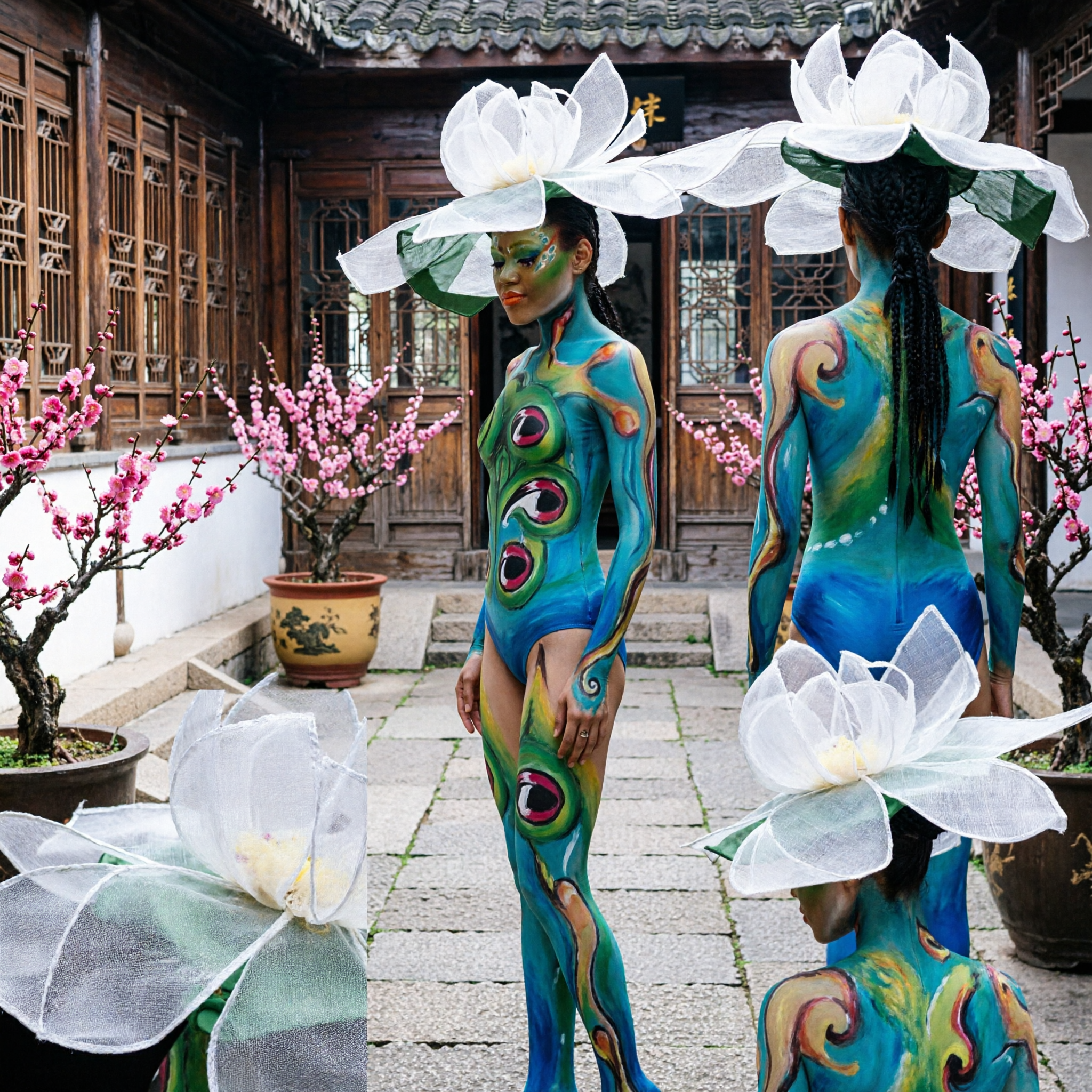 White Lotus Flower Sinamay Headpiece Large Statement Hat for Stage Performance Dance and Carnival Costumes - Asian Costume