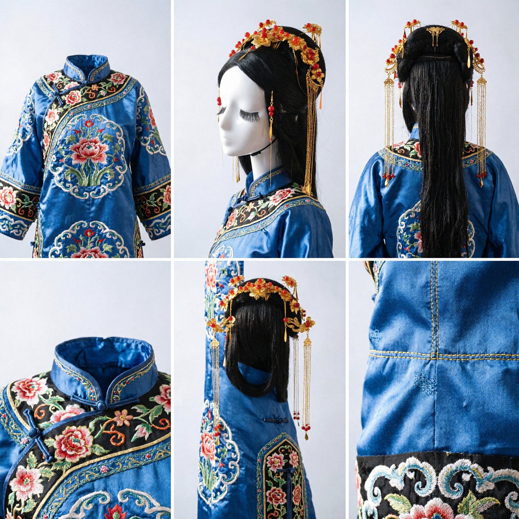 Traditional Chinese Ancient Hair Accessories Gold Red Beaded Phoenix Crown Set for Hanfu Wedding Cosplay Bride - Asian Costume