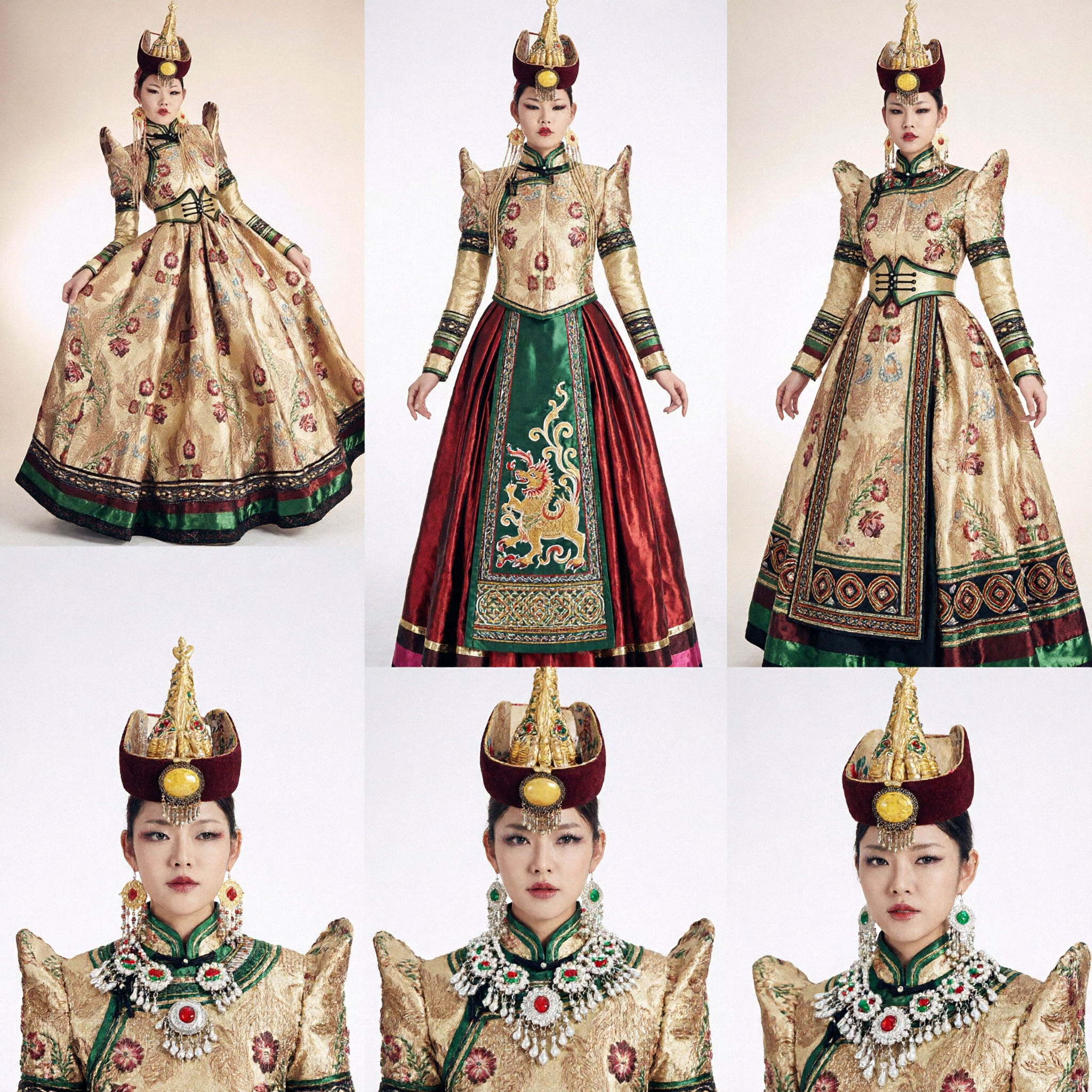 Women's Traditional Mongolian Gown Golden Embroidery Ethnic Costume for Wedding Ceremony and Stage Show - Asian Costume